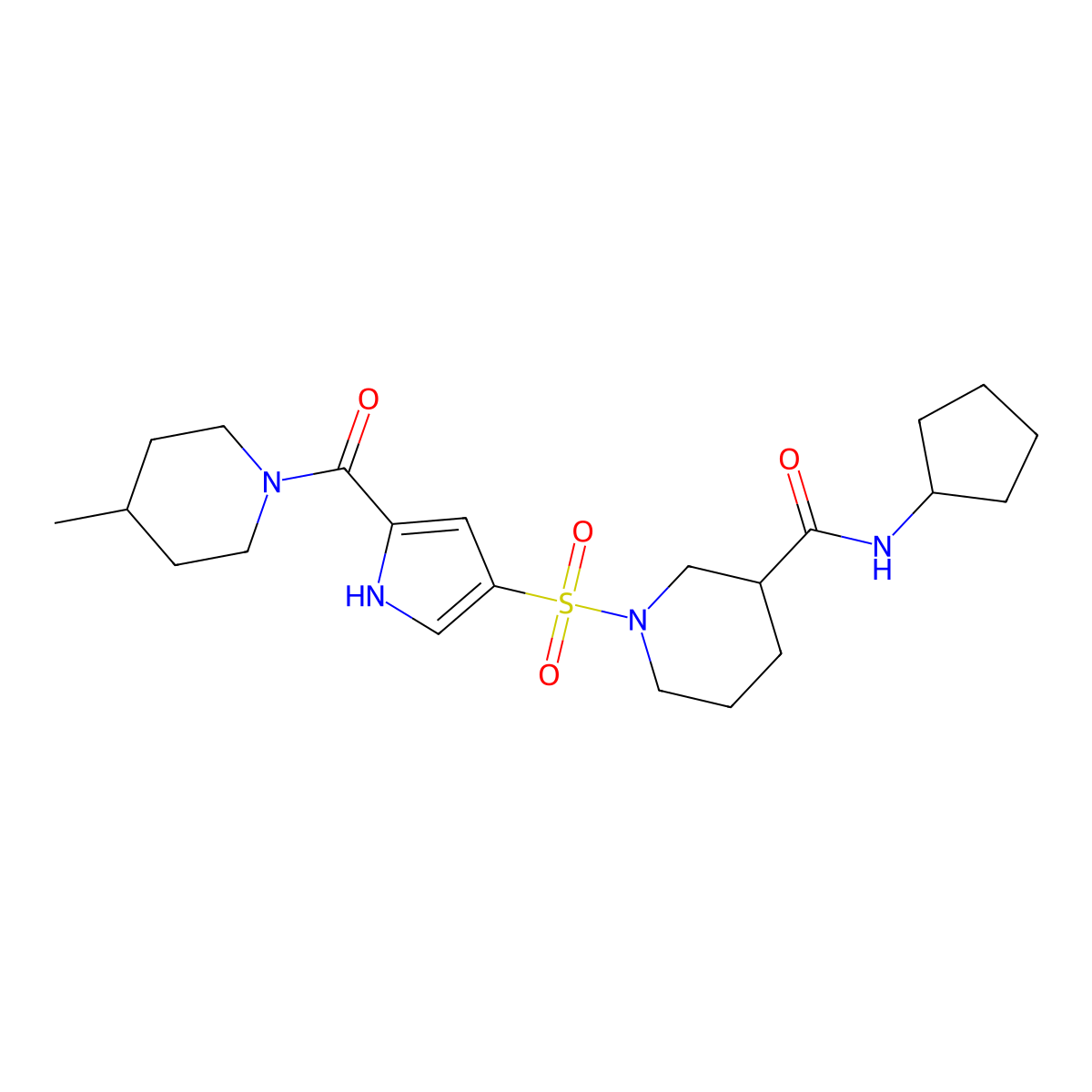 N-cyclopentyl-1-({5-[(4-methylpiperidin-1-yl)carbonyl]-1H-pyrrol-3-yl}sulfonyl)piperidine-3-carboxamide molecular structure, CAS 1185044-74-9