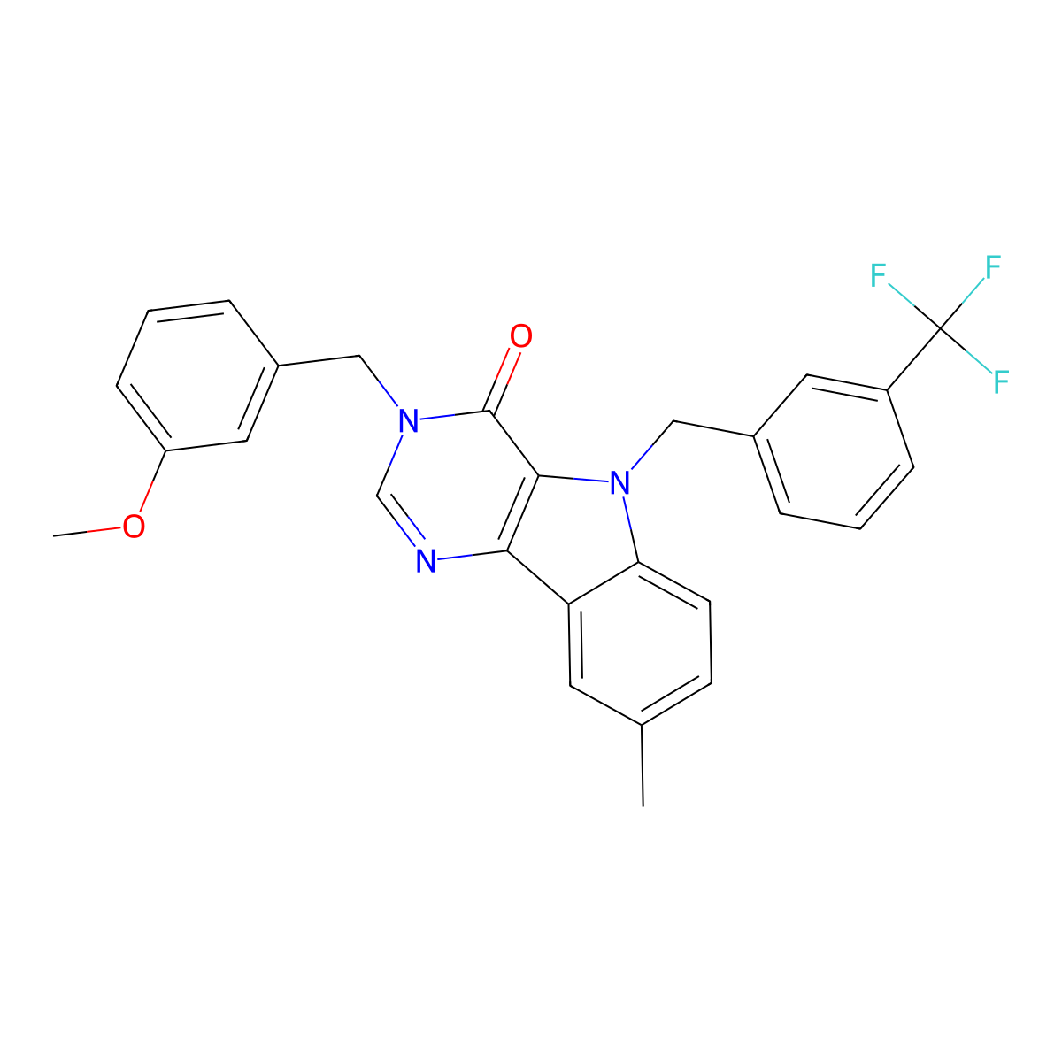 3-(3-methoxybenzyl)-8-methyl-5-(3-(trifluoromethyl)benzyl)-3H-pyrimido[5,4-b]indol-4(5H)-one molecular structure, CAS 1185045-18-4
