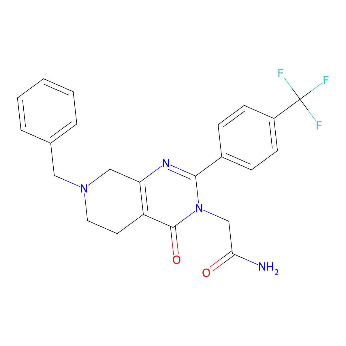 2-(7-benzyl-4-oxo-2-(4-(trifluoromethyl)phenyl)-5,6,7,8-tetrahydropyrido[3,4-d]pyrimidin-3(4H)-yl)acetamide molecular structure, CAS 1185045-26-4