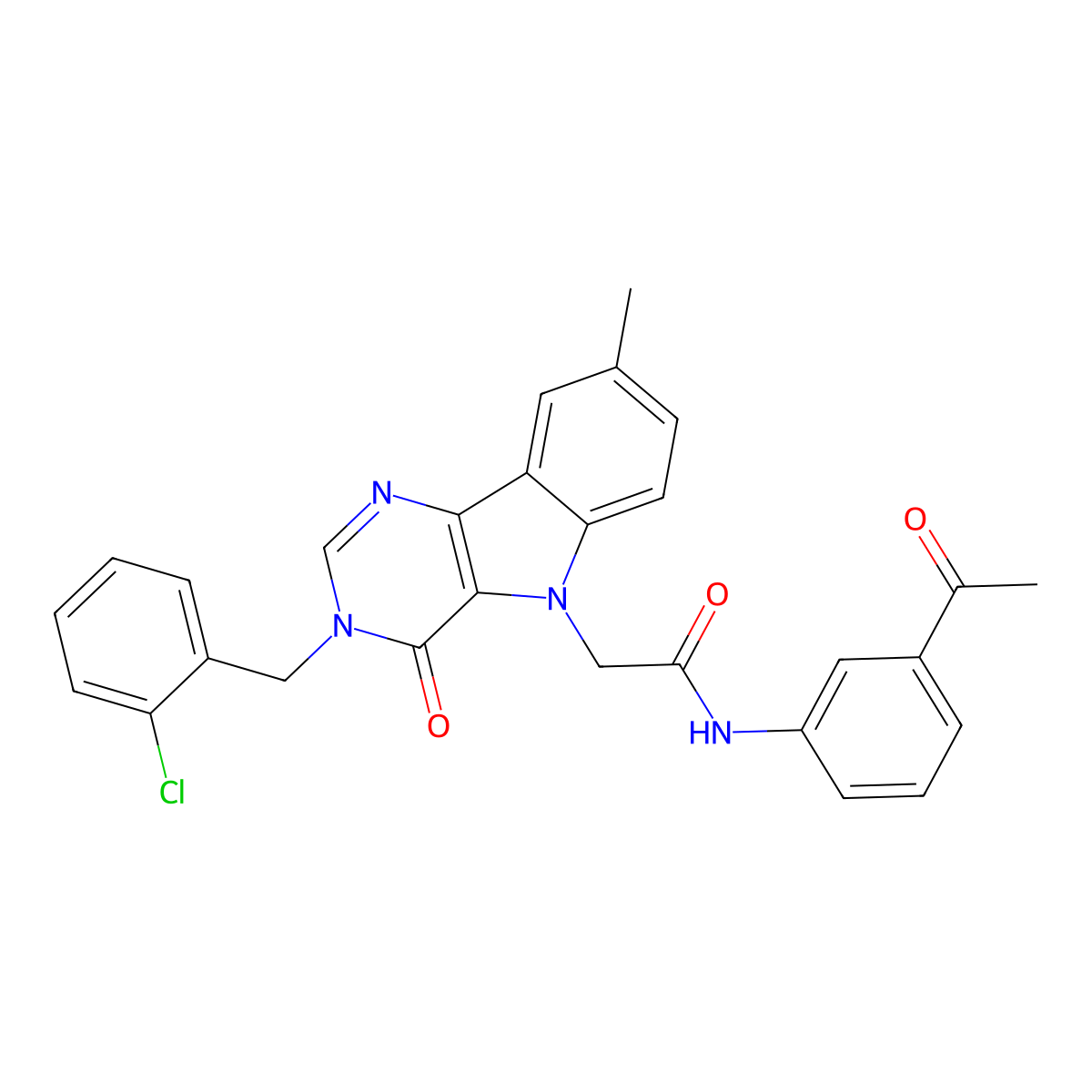 N-(3-acetylphenyl)-2-[3-(2-chlorobenzyl)-8-methyl-4-oxo-3,4-dihydro-5H-pyrimido[5,4-b]indol-5-yl]acetamide molecular structure, CAS 1185045-48-0