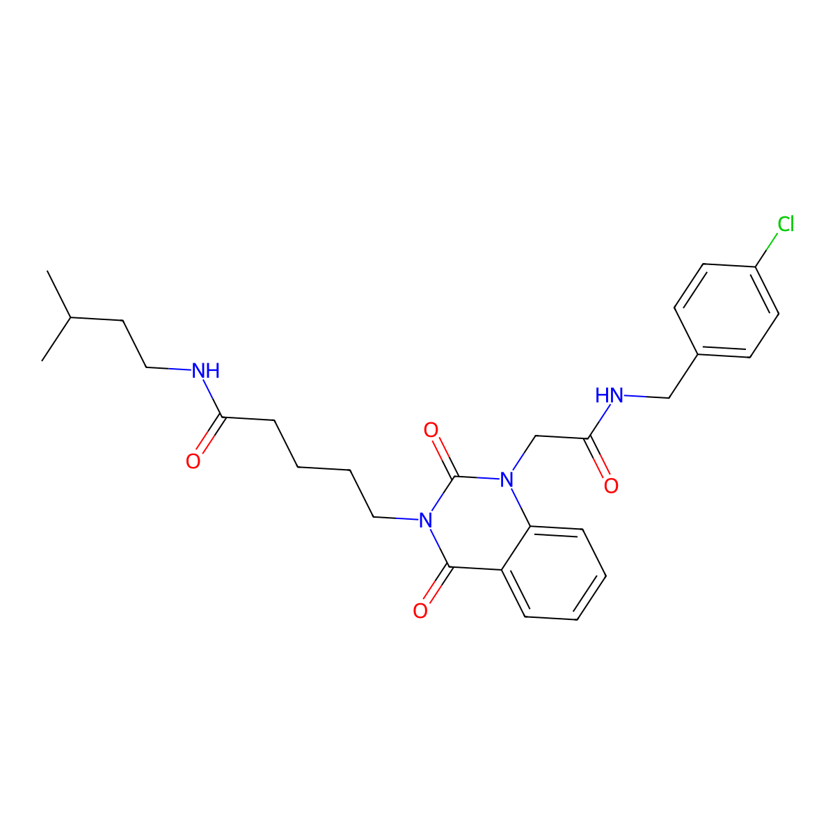 5-(1-(2-((4-chlorobenzyl)amino)-2-oxoethyl)-2,4-dioxo-1,2-dihydroquinazolin-3(4H)-yl)-N-isopentylpentanamide molecular structure, CAS 1185045-70-8