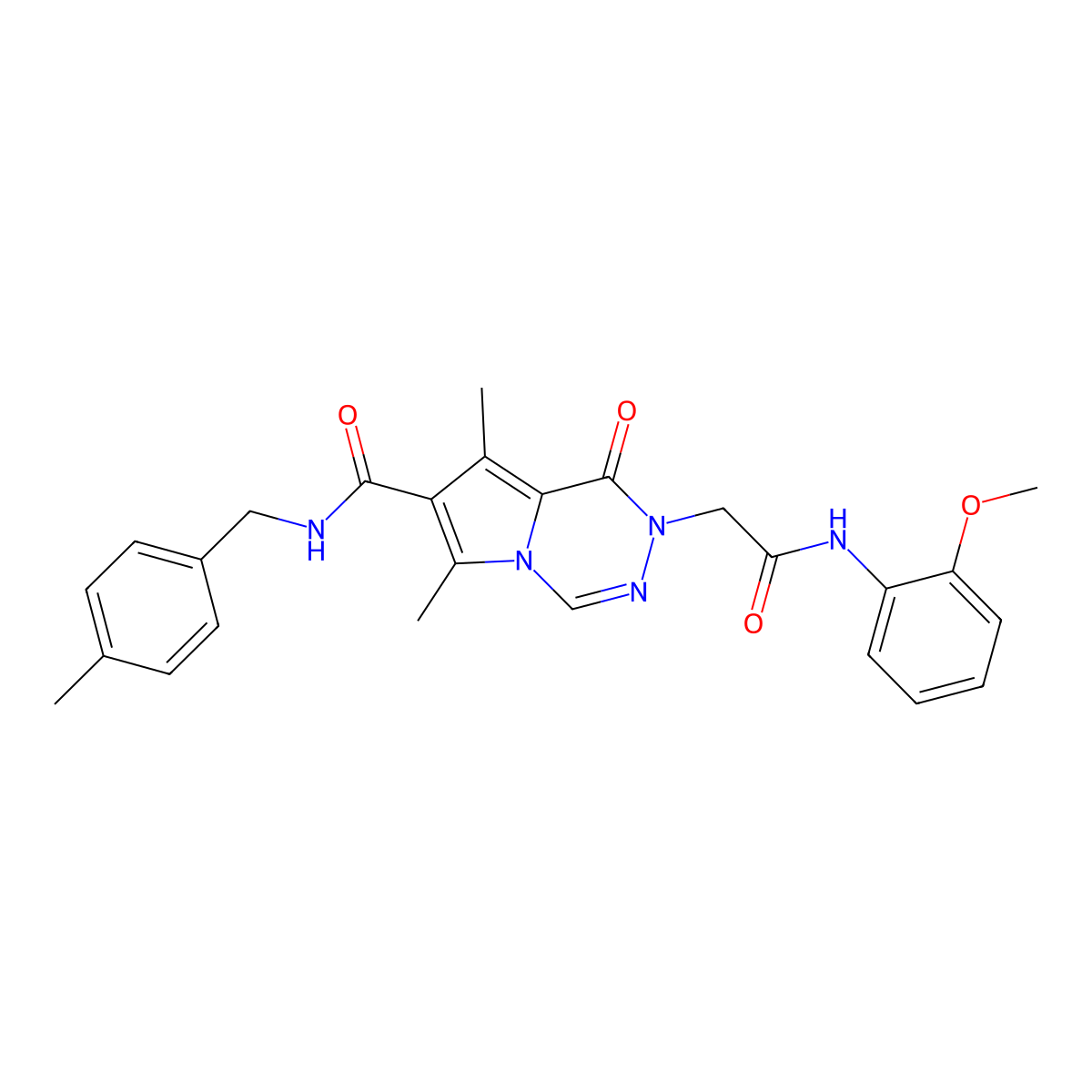 2-{[(2-methoxyphenyl)carbamoyl]methyl}-6,8-dimethyl-N-[(4-methylphenyl)methyl]-1-oxo-1H,2H-pyrrolo[1,2-d][1,2,4]triazine-7-carboxamide molecular structure, CAS 1185046-35-8
