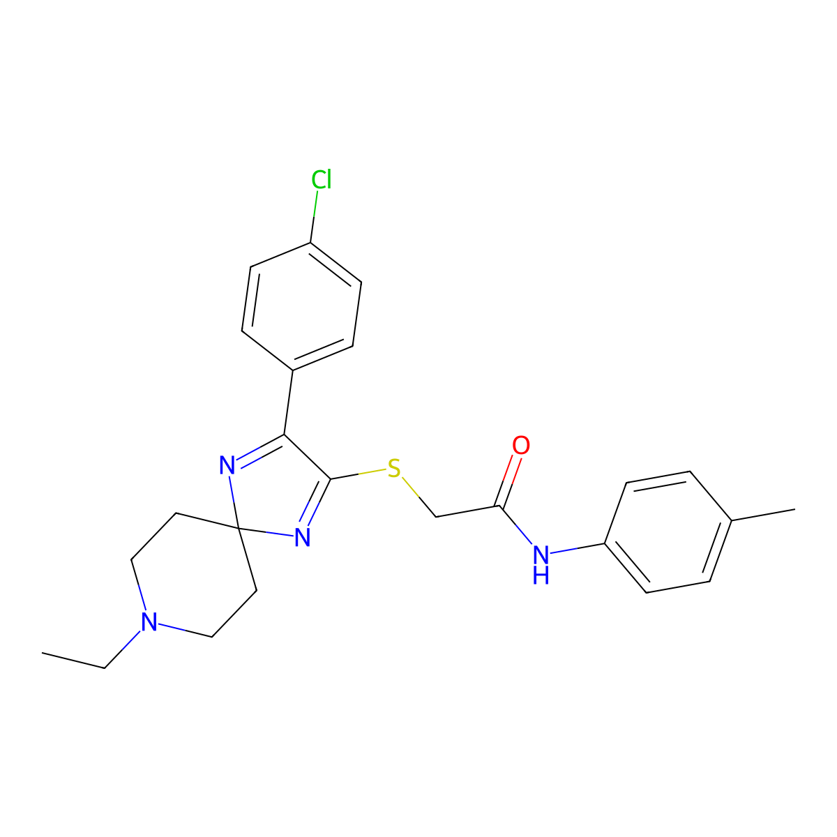 2-((3-(4-chlorophenyl)-8-ethyl-1,4,8-triazaspiro[4.5]deca-1,3-dien-2-yl)thio)-N-(p-tolyl)acetamide molecular structure, CAS 1185047-09-9