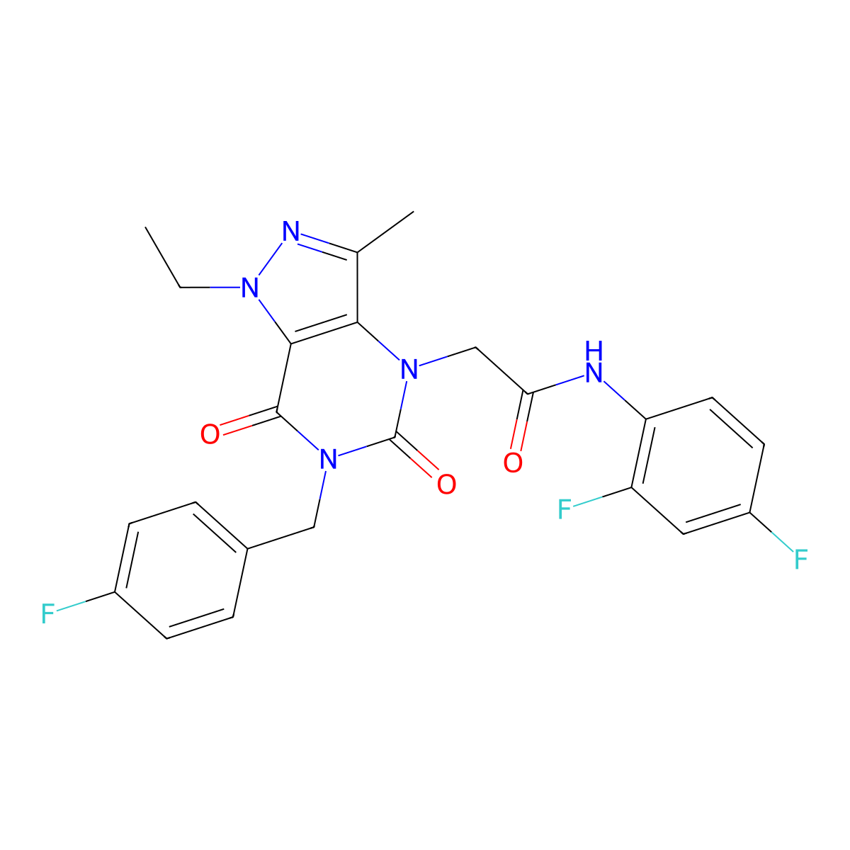 N-(2,4-difluorophenyl)-2-(1-ethyl-6-(4-fluorobenzyl)-3-methyl-5,7-dioxo-6,7-dihydro-1H-pyrazolo[4,3-d]pyrimidin-4(5H)-yl)acetamide molecular structure, CAS 1185047-33-9