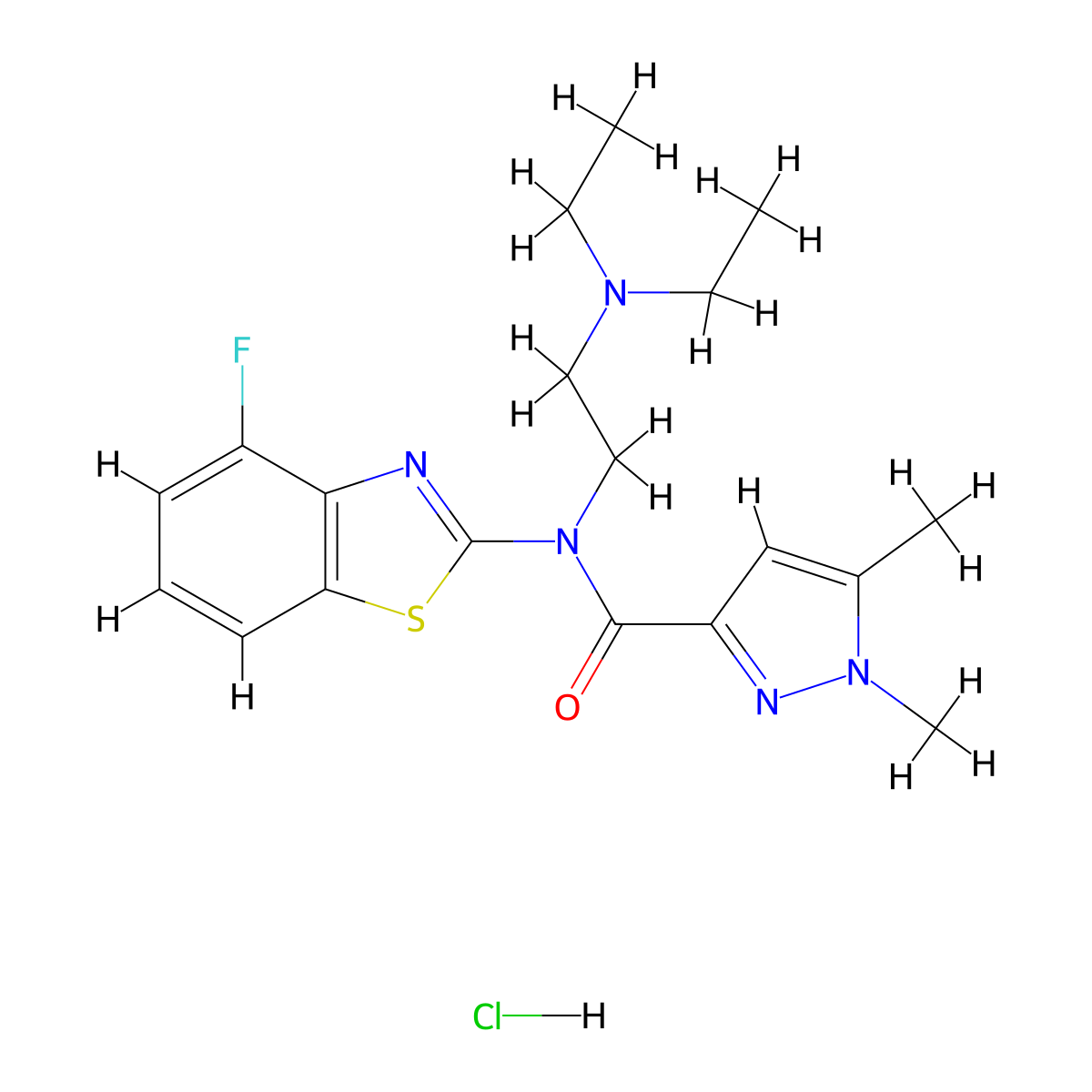 N-(2-(diethylamino)ethyl)-N-(4-fluorobenzo[d]thiazol-2-yl)-1,5-dimethyl-1H-pyrazole-3-carboxamide hydrochloride molecular structure, CAS 1185047-77-1