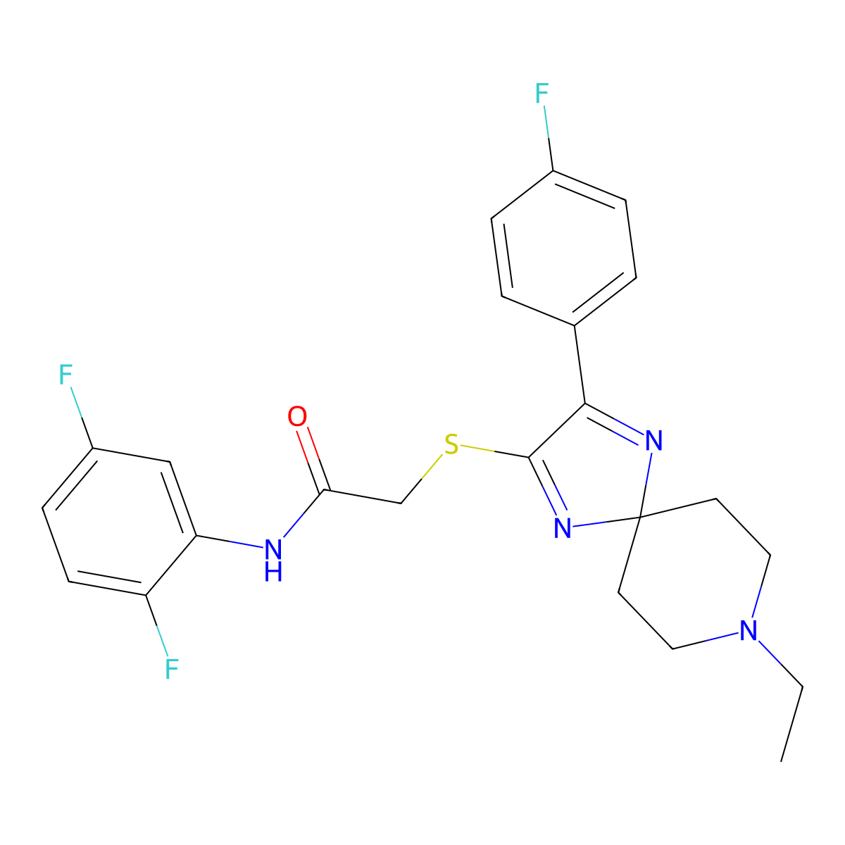 N-(2,5-difluorophenyl)-2-((8-ethyl-3-(4-fluorophenyl)-1,4,8-triazaspiro[4.5]deca-1,3-dien-2-yl)thio)acetamide molecular structure, CAS 1185048-77-4
