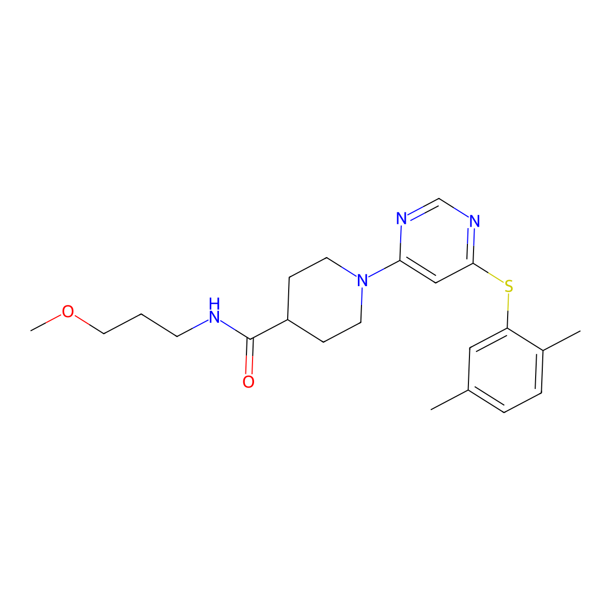 1-{6-[(2,5-dimethylphenyl)sulfanyl]pyrimidin-4-yl}-N-(3-methoxypropyl)piperidine-4-carboxamide molecular structure, CAS 1185048-81-0