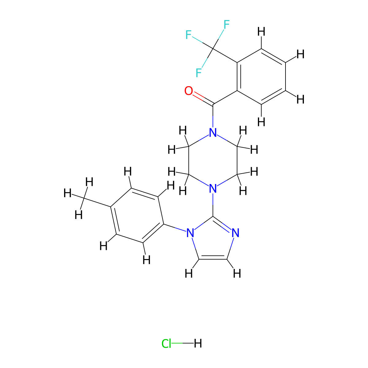 (4-(1-(p-tolyl)-1H-imidazol-2-yl)piperazin-1-yl)(2-(trifluoromethyl)phenyl)methanone hydrochloride molecular structure, CAS 1185049-68-6