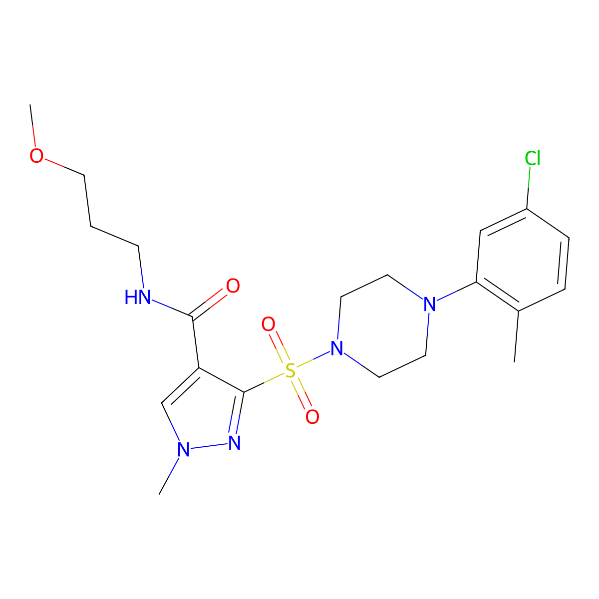3-{[4-(5-chloro-2-methylphenyl)piperazin-1-yl]sulfonyl}-N-(3-methoxypropyl)-1-methyl-1H-pyrazole-4-carboxamide molecular structure, CAS 1185050-96-7