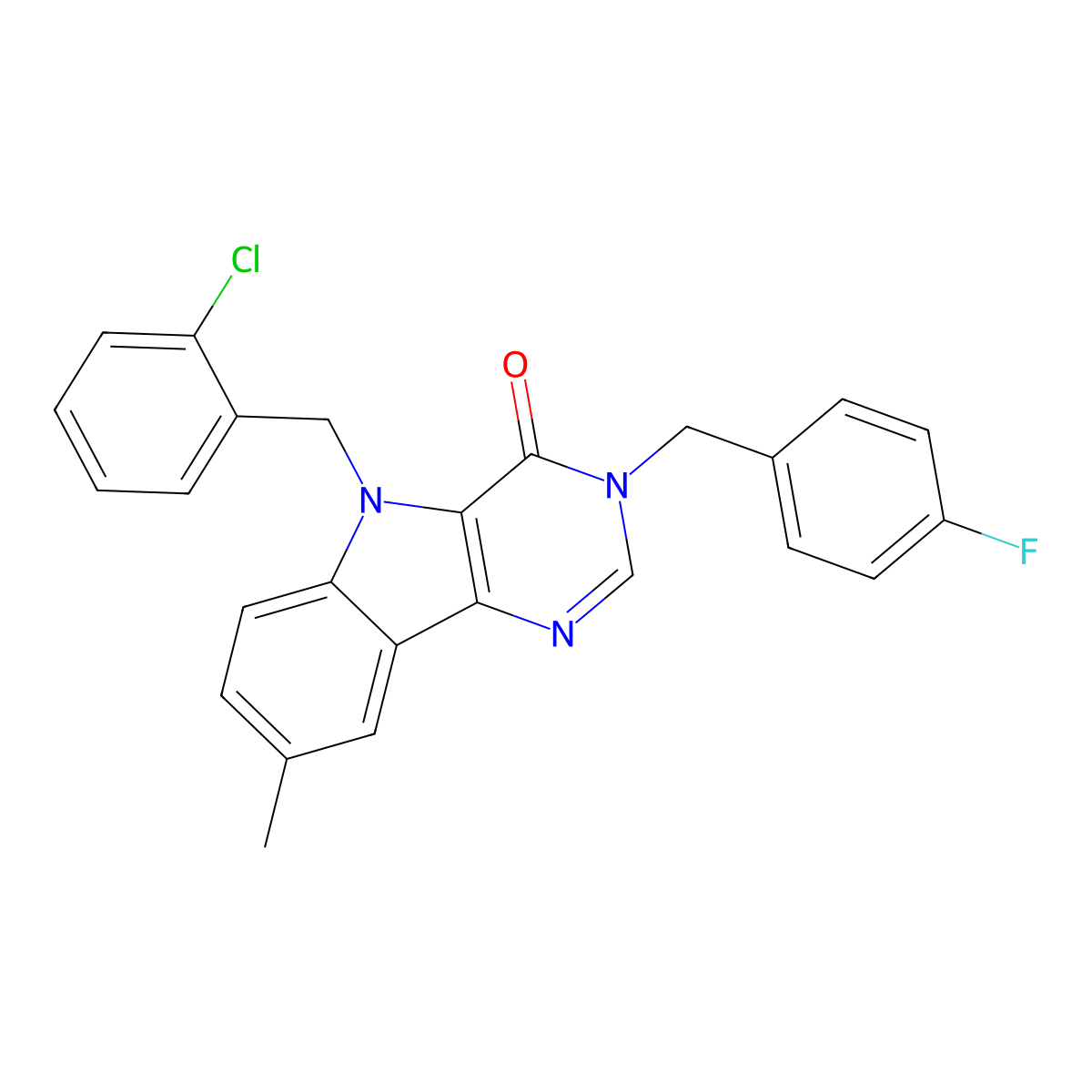5-(2-chlorobenzyl)-3-(4-fluorobenzyl)-8-methyl-3H-pyrimido[5,4-b]indol-4(5H)-one molecular structure, CAS 1185050-99-0