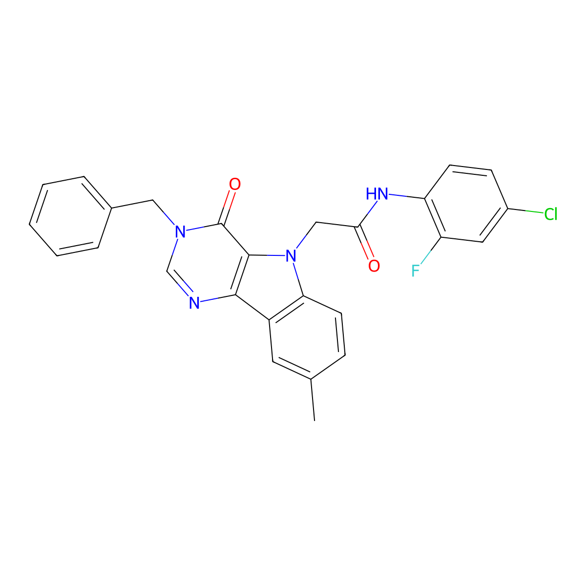 2-(3-benzyl-8-methyl-4-oxo-3H-pyrimido[5,4-b]indol-5(4H)-yl)-N-(4-chloro-2-fluorophenyl)acetamide molecular structure, CAS 1185052-19-0