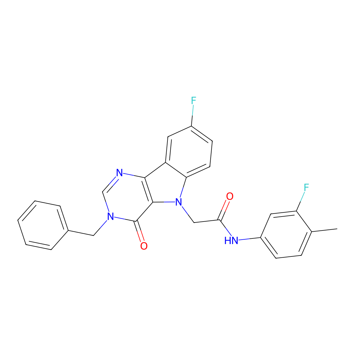 2-(3-benzyl-8-fluoro-4-oxo-3H-pyrimido[5,4-b]indol-5(4H)-yl)-N-(3-fluoro-4-methylphenyl)acetamide molecular structure, CAS 1185052-87-2