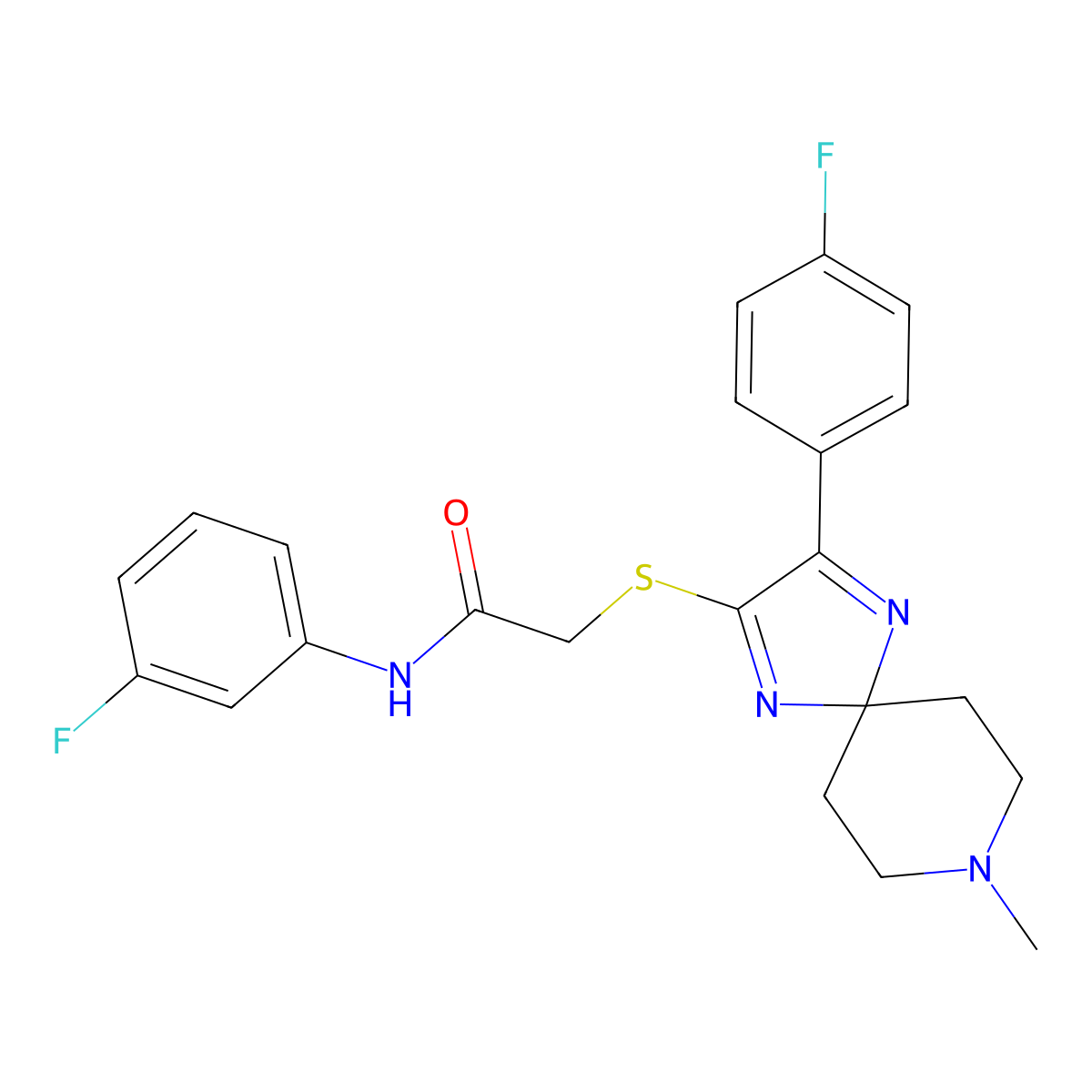 N-(3-fluorophenyl)-2-((3-(4-fluorophenyl)-8-methyl-1,4,8-triazaspiro[4.5]deca-1,3-dien-2-yl)thio)acetamide molecular structure, CAS 1185053-29-5