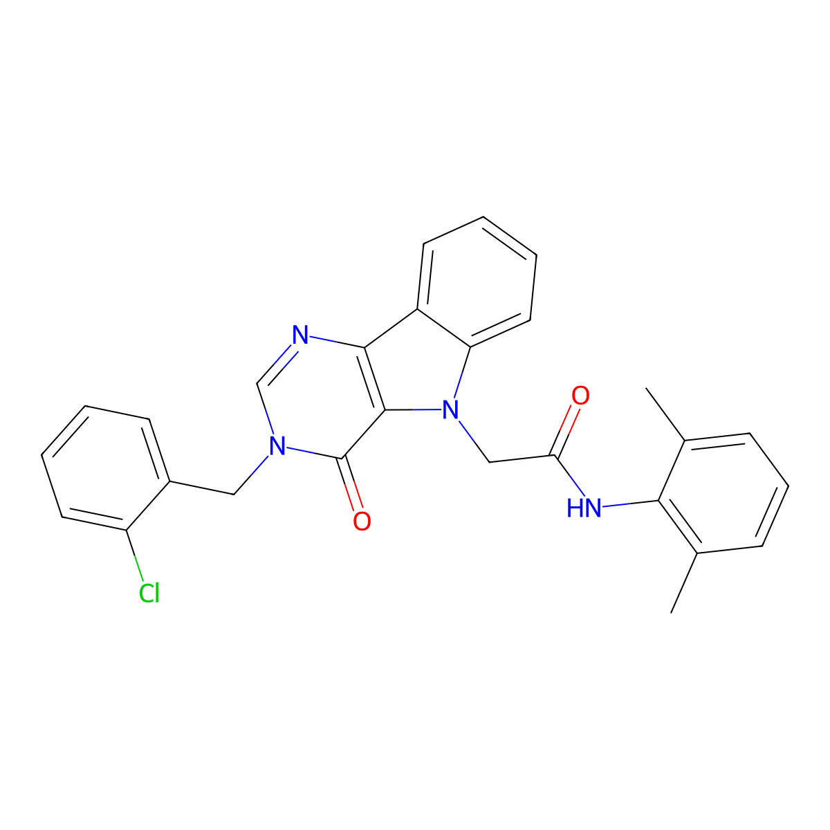 2-(3-(2-chlorobenzyl)-4-oxo-3H-pyrimido[5,4-b]indol-5(4H)-yl)-N-(2,6-dimethylphenyl)acetamide molecular structure, CAS 1185053-31-9