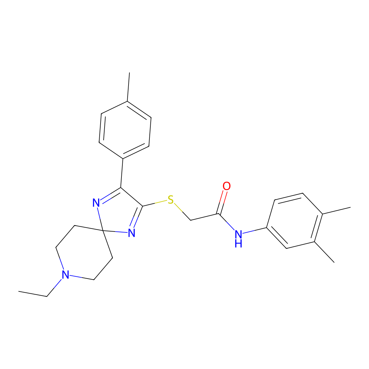 N-(3,4-Dimethylphenyl)-2-{[8-ethyl-3-(4-methylphenyl)-1,4,8-triazaspiro[4.5]deca-1,3-dien-2-YL]sulfanyl}acetamide molecular structure, CAS 1185054-90-3