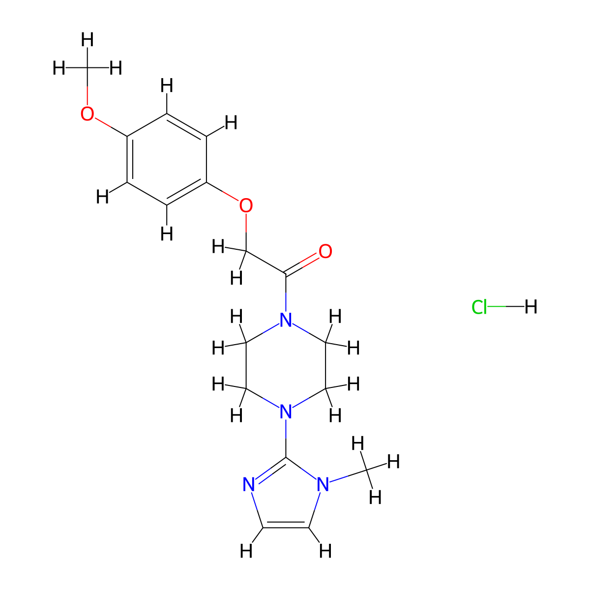 2-(4-methoxyphenoxy)-1-(4-(1-methyl-1H-imidazol-2-yl)piperazin-1-yl)ethanone hydrochloride molecular structure, CAS 1185055-05-3