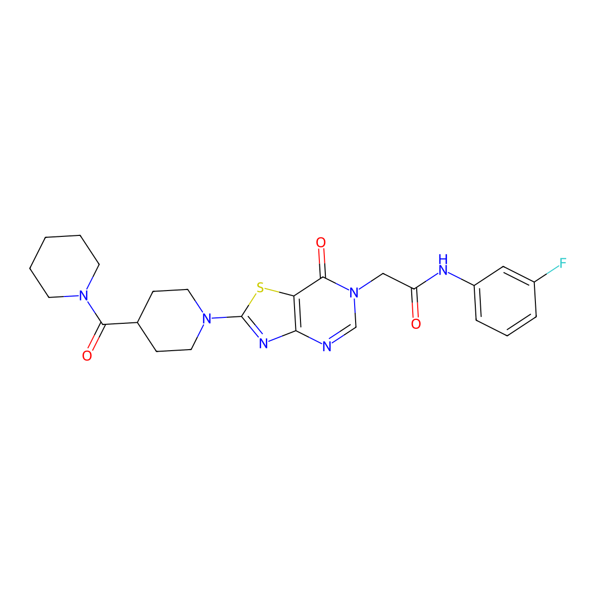 N-(3-fluorophenyl)-2-{7-oxo-2-[4-(piperidine-1-carbonyl)piperidin-1-yl]-6H,7H-[1,3]thiazolo[4,5-d]pyrimidin-6-yl}acetamide molecular structure, CAS 1185055-07-5