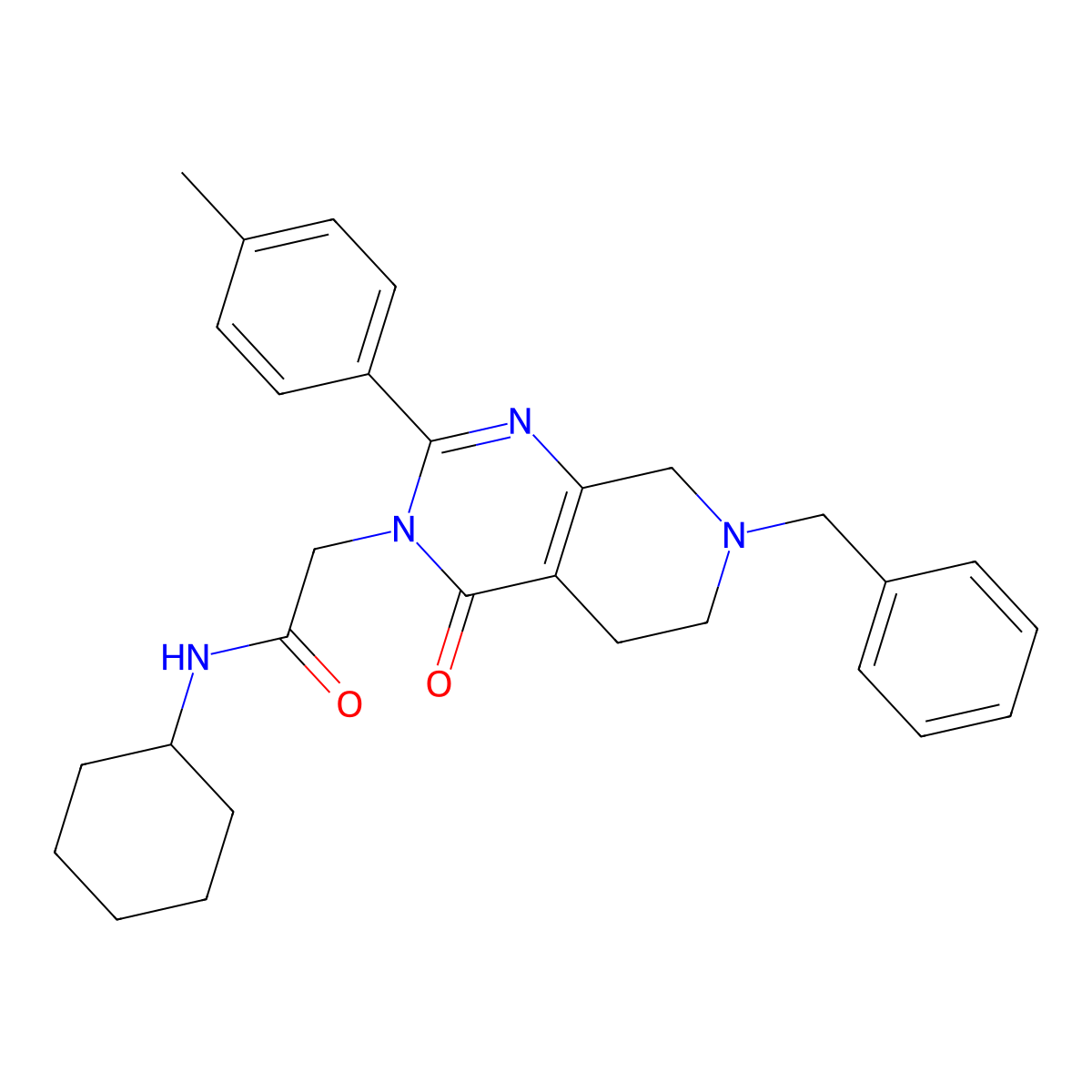 2-[7-benzyl-2-(4-methylphenyl)-4-oxo-3H,4H,5H,6H,7H,8H-pyrido[3,4-d]pyrimidin-3-yl]-N-cyclohexylacetamide molecular structure, CAS 1185055-08-6
