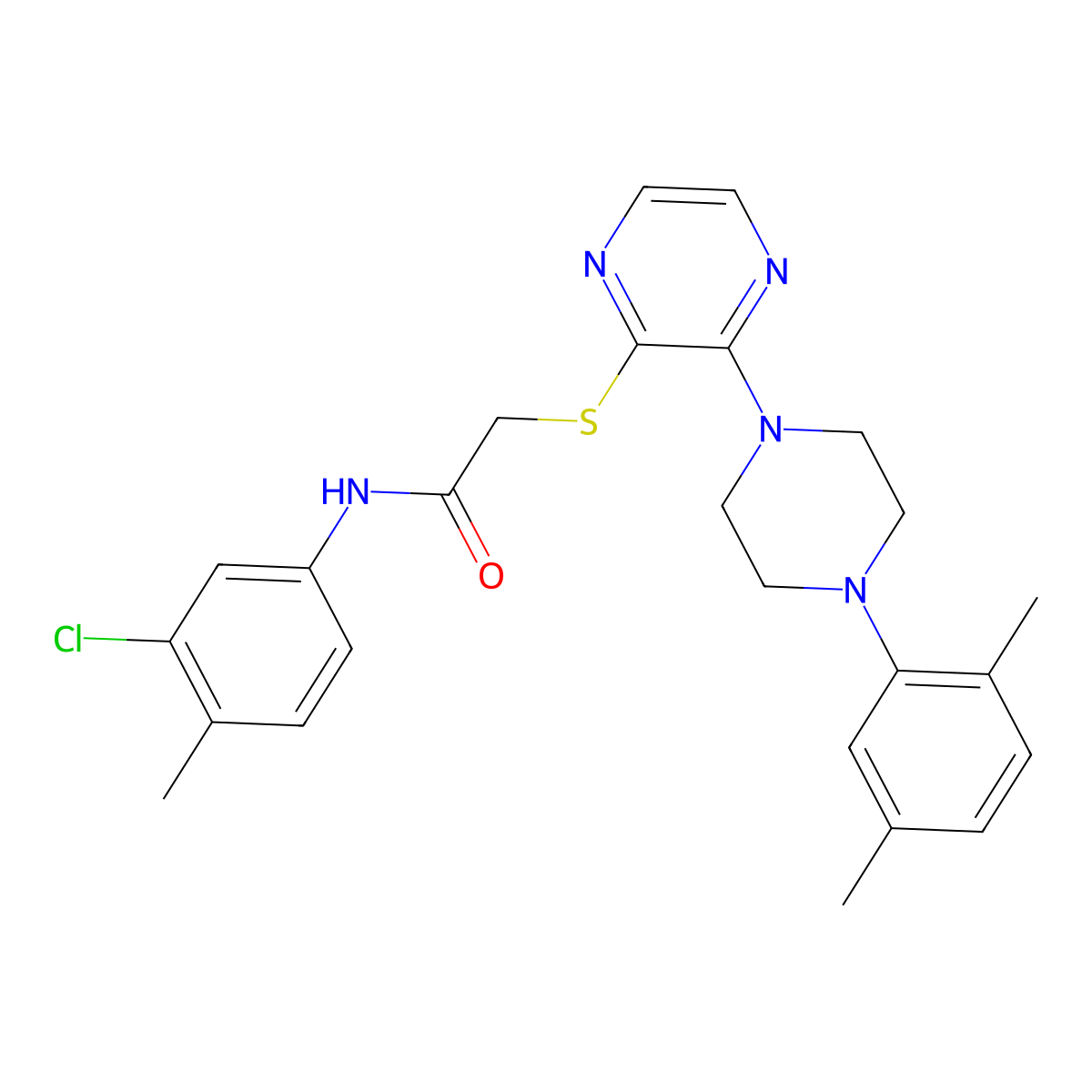 N-(3-chloro-4-methylphenyl)-2-({3-[4-(2,5-dimethylphenyl)piperazin-1-yl]pyrazin-2-yl}sulfanyl)acetamide molecular structure, CAS 1185056-08-9