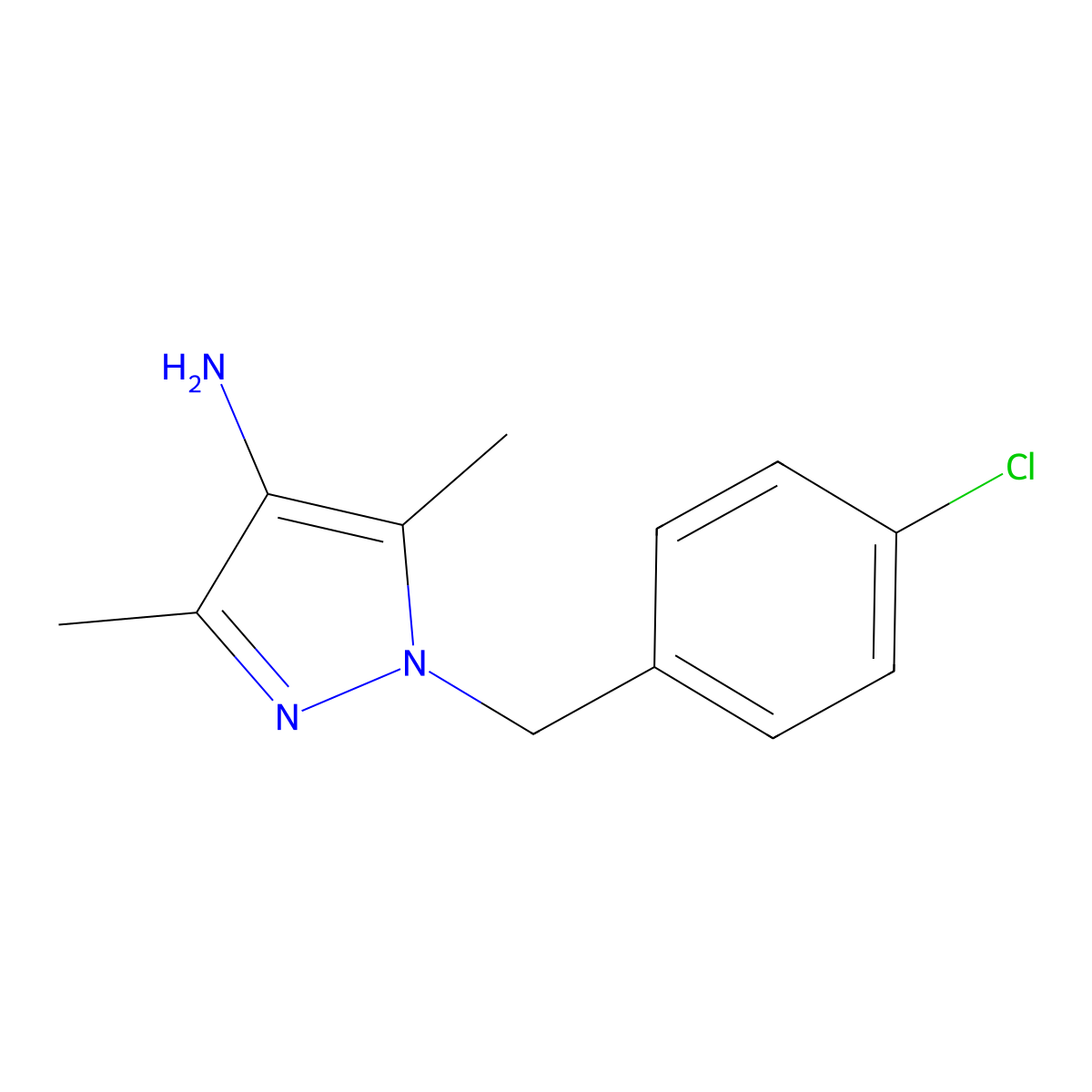 1-(4-Chlorobenzyl)-3,5-dimethyl-1H-pyrazol-4-amine molecular structure, CAS 1185056-79-4