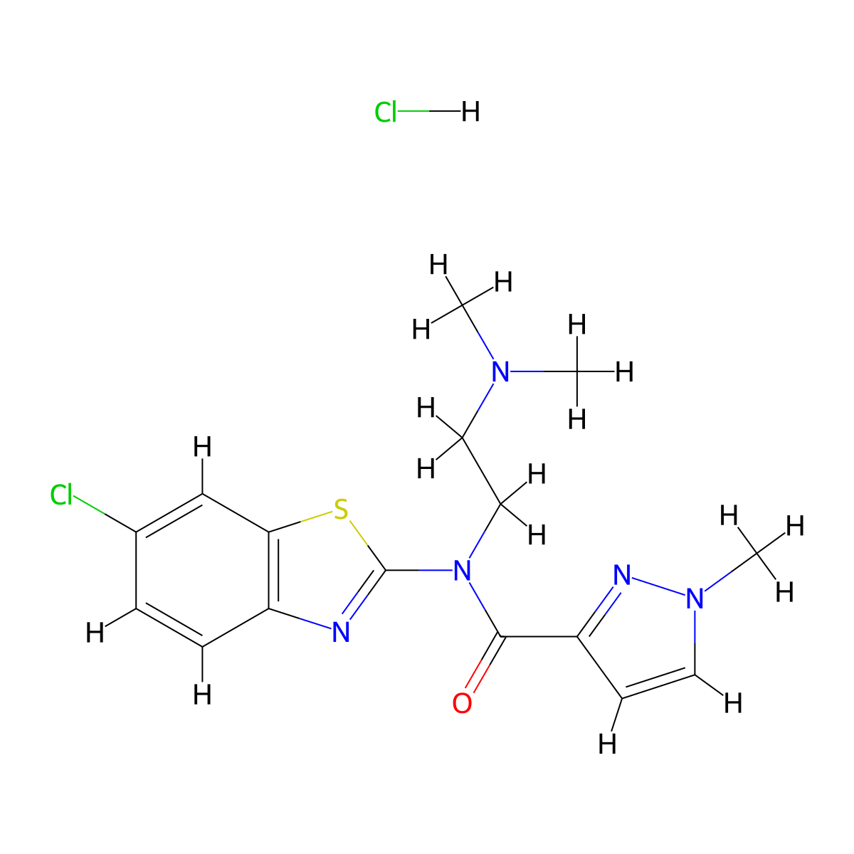 N-(6-chlorobenzo[d]thiazol-2-yl)-N-(2-(dimethylamino)ethyl)-1-methyl-1H-pyrazole-3-carboxamide hydrochloride molecular structure, CAS 1185056-82-9