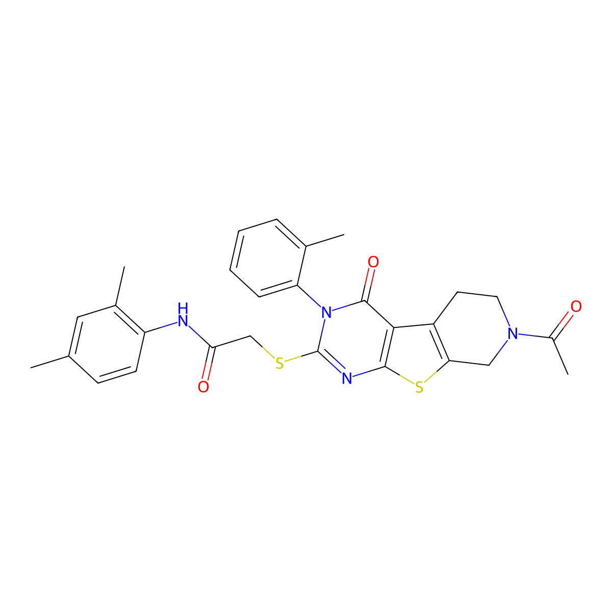 2-{[11-acetyl-4-(2-methylphenyl)-3-oxo-8-thia-4,6,11-triazatricyclo[7.4.0.0^{2,7}]trideca-1(9),2(7),5-trien-5-yl]sulfanyl}-N-(2,4-dimethylphenyl)acetamide molecular structure, CAS 1185057-09-3