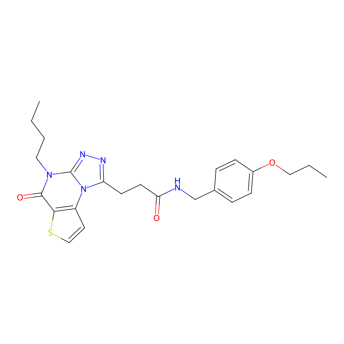 3-(4-butyl-5-oxo-4,5-dihydrothieno[2,3-e][1,2,4]triazolo[4,3-a]pyrimidin-1-yl)-N-(4-propoxybenzyl)propanamide molecular structure, CAS 1185057-52-6