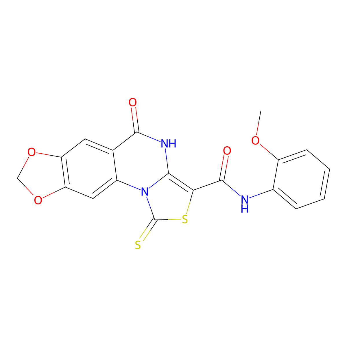 N-(2-methoxyphenyl)-5-oxo-1-thioxo-4,5-dihydro-1H-[1,3]dioxolo[4,5-g]thiazolo[3,4-a]quinazoline-3-carboxamide molecular structure, CAS 1185057-73-1