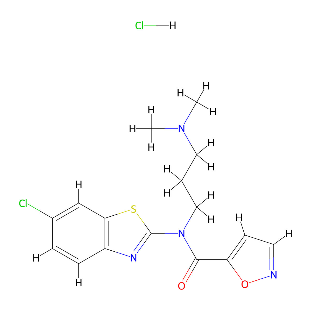N-(6-chlorobenzo[d]thiazol-2-yl)-N-(3-(dimethylamino)propyl)isoxazole-5-carboxamide hydrochloride molecular structure, CAS 1185061-54-4
