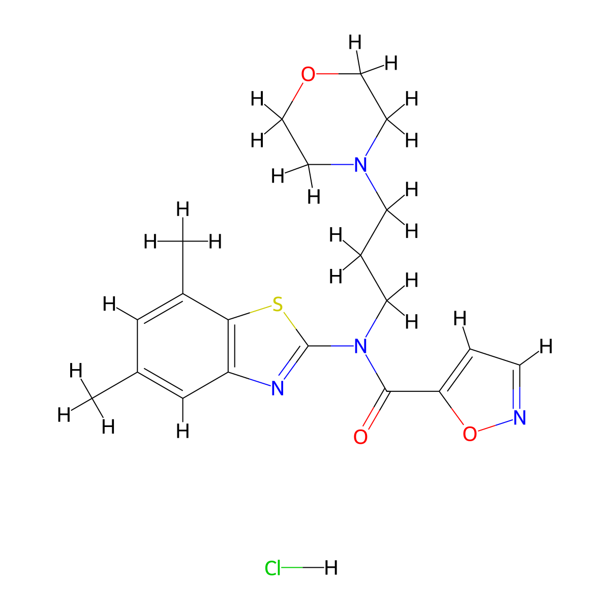 N-(5,7-dimethylbenzo[d]thiazol-2-yl)-N-(3-morpholinopropyl)isoxazole-5-carboxamide hydrochloride molecular structure, CAS 1185063-00-6