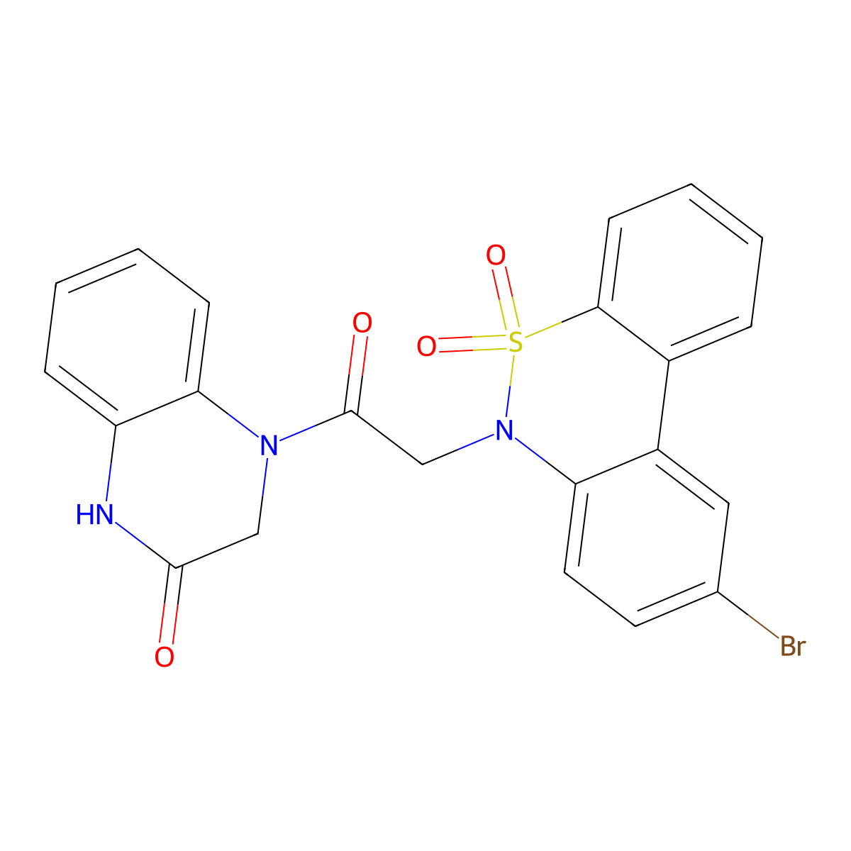 4-[(9-Bromo-5,5-dioxido-6H-dibenzo[C,E][1,2]thiazin-6-YL)acetyl]-3,4-dihydro-2(1H)-quinoxalinone molecular structure, CAS 1185063-40-4