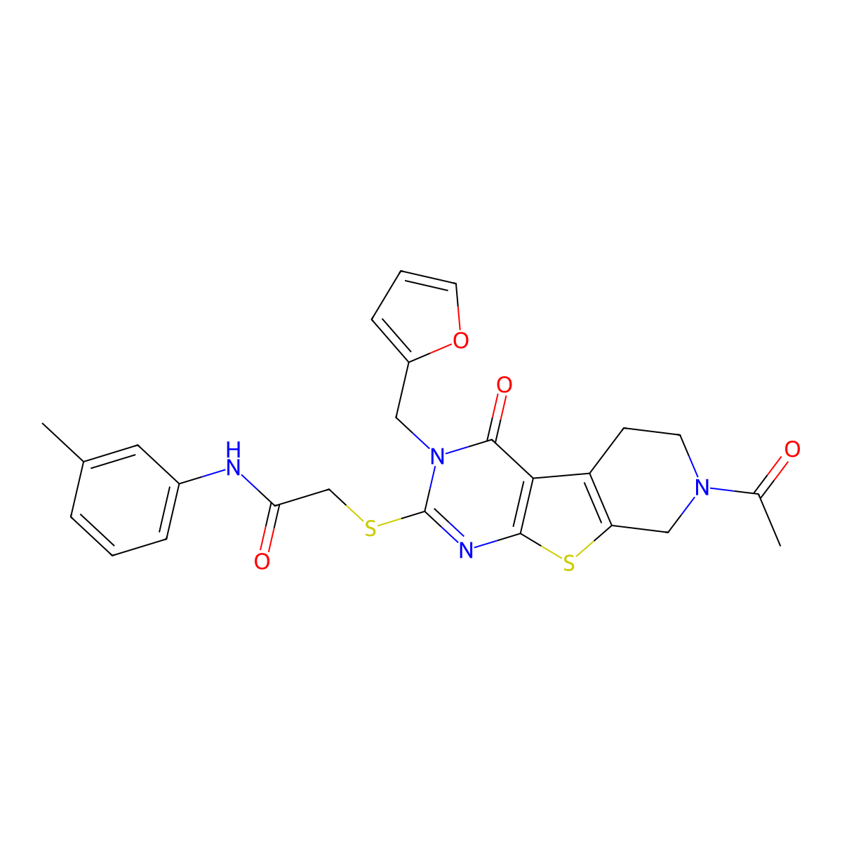 2-({11-acetyl-4-[(furan-2-yl)methyl]-3-oxo-8-thia-4,6,11-triazatricyclo[7.4.0.0^{2,7}]trideca-1(9),2(7),5-trien-5-yl}sulfanyl)-N-(3-methylphenyl)acetamide molecular structure, CAS 1185063-82-4