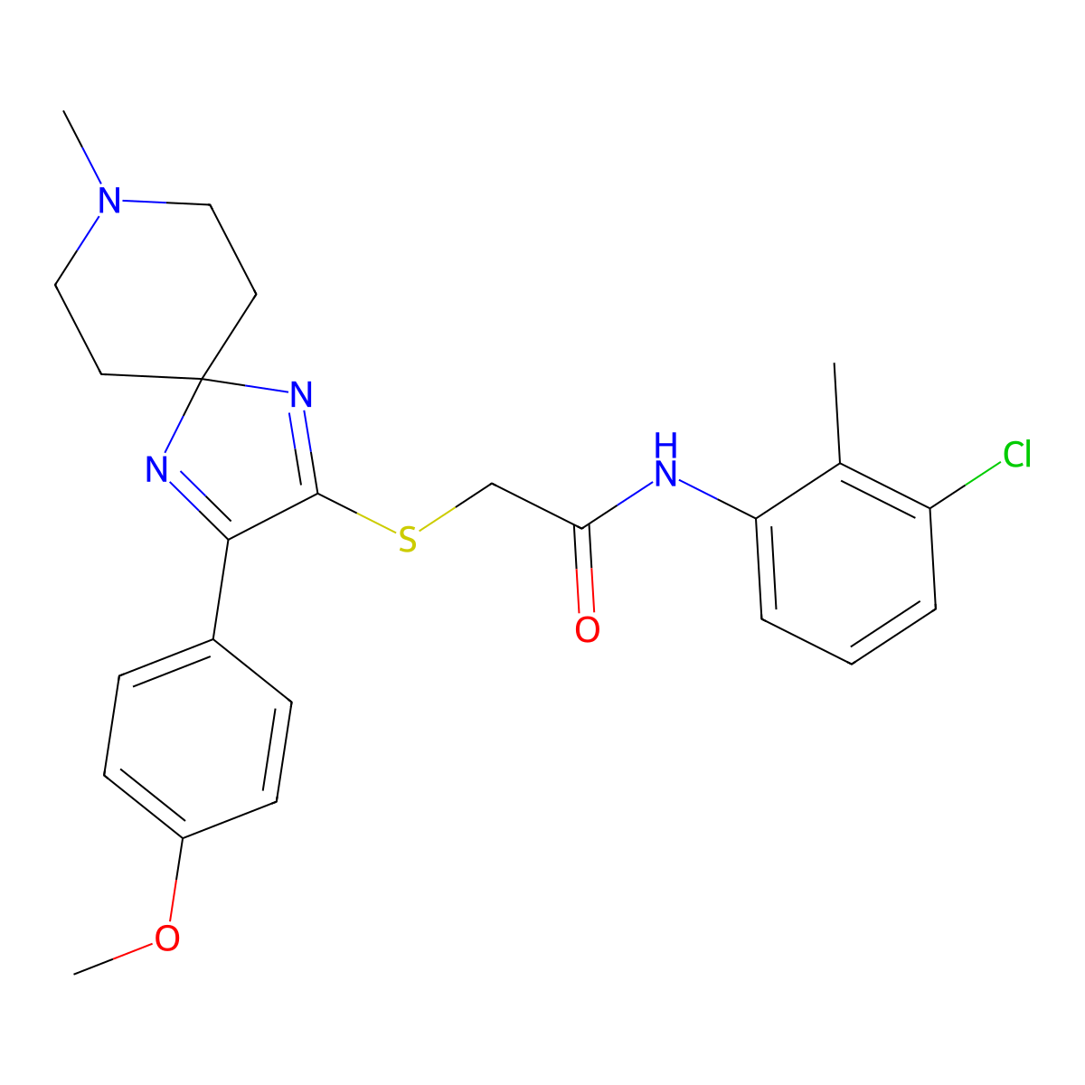 N-(3-chloro-2-methylphenyl)-2-((3-(4-methoxyphenyl)-8-methyl-1,4,8-triazaspiro[4.5]deca-1,3-dien-2-yl)thio)acetamide molecular structure, CAS 1185063-85-7