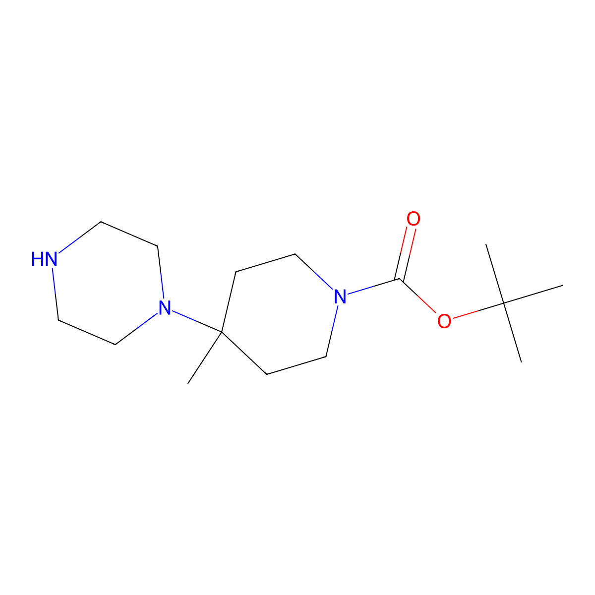tert-Butyl 4-methyl-4-(piperazin-1-yl)piperidine-1-carboxylate molecular structure, CAS 1185064-24-7