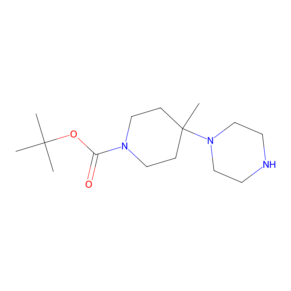 tert-Butyl 4-methyl-4-(piperazin-1-yl)piperidine-1-carboxylate molecular structure, CAS 1185064-24-7