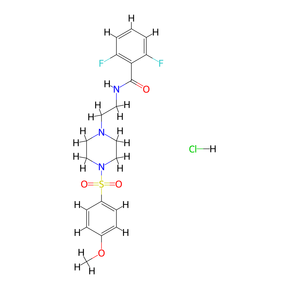 2,6-difluoro-N-(2-(4-((4-methoxyphenyl)sulfonyl)piperazin-1-yl)ethyl)benzamide hydrochloride molecular structure, CAS 1185065-33-1