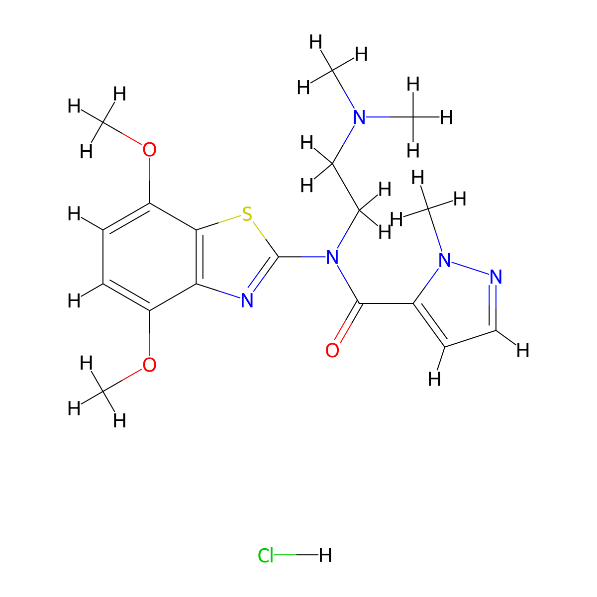 N-(4,7-dimethoxybenzo[d]thiazol-2-yl)-N-(2-(dimethylamino)ethyl)-1-methyl-1H-pyrazole-5-carboxamide hydrochloride molecular structure, CAS 1185065-68-2