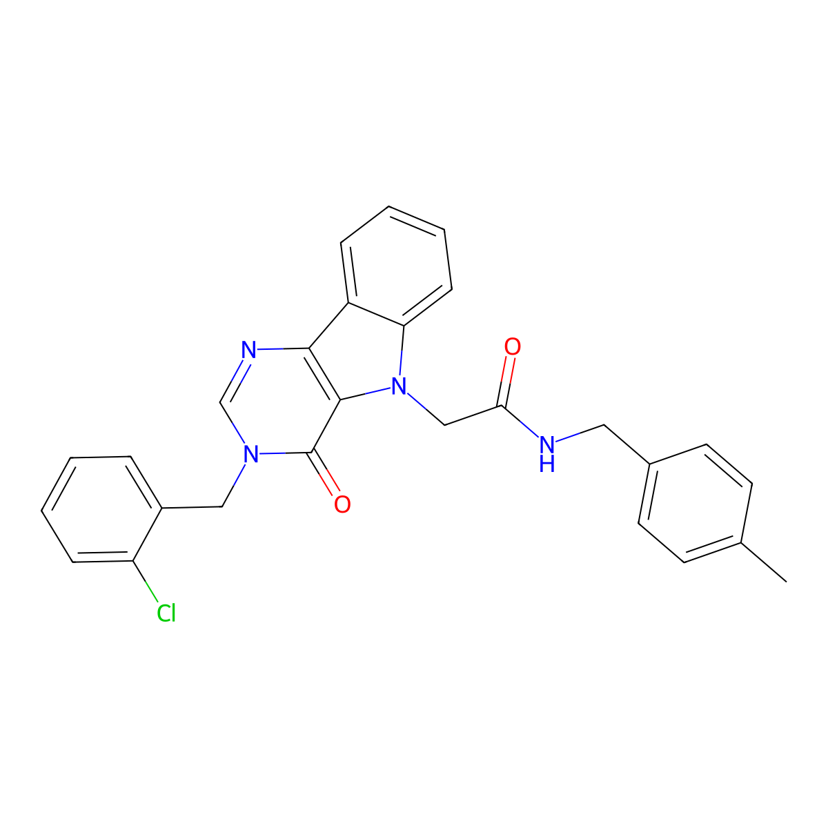 2-(3-(2-chlorobenzyl)-4-oxo-3H-pyrimido[5,4-b]indol-5(4H)-yl)-N-(4-methylbenzyl)acetamide molecular structure, CAS 1185065-99-9