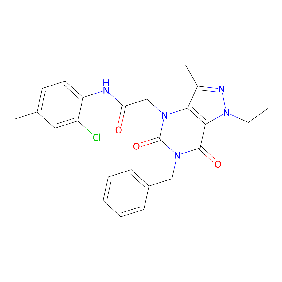2-(6-benzyl-1-ethyl-3-methyl-5,7-dioxo-1,5,6,7-tetrahydro-4H-pyrazolo[4,3-d]pyrimidin-4-yl)-N-(2-chloro-4-methylphenyl)acetamide molecular structure, CAS 1185066-97-0