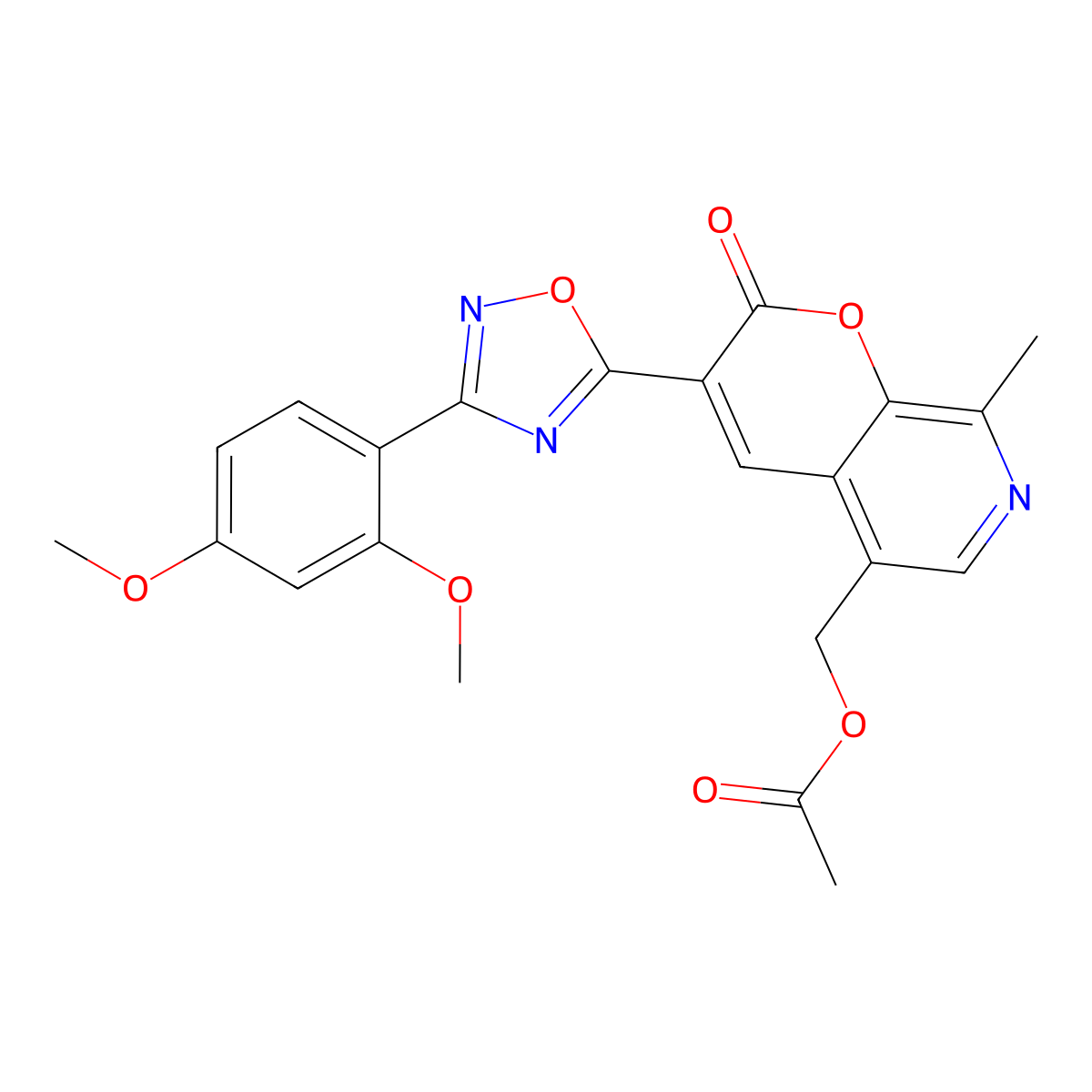 (3-(3-(2,4-dimethoxyphenyl)-1,2,4-oxadiazol-5-yl)-8-methyl-2-oxo-2H-pyrano[2,3-c]pyridin-5-yl)methyl acetate molecular structure, CAS 1185067-60-0