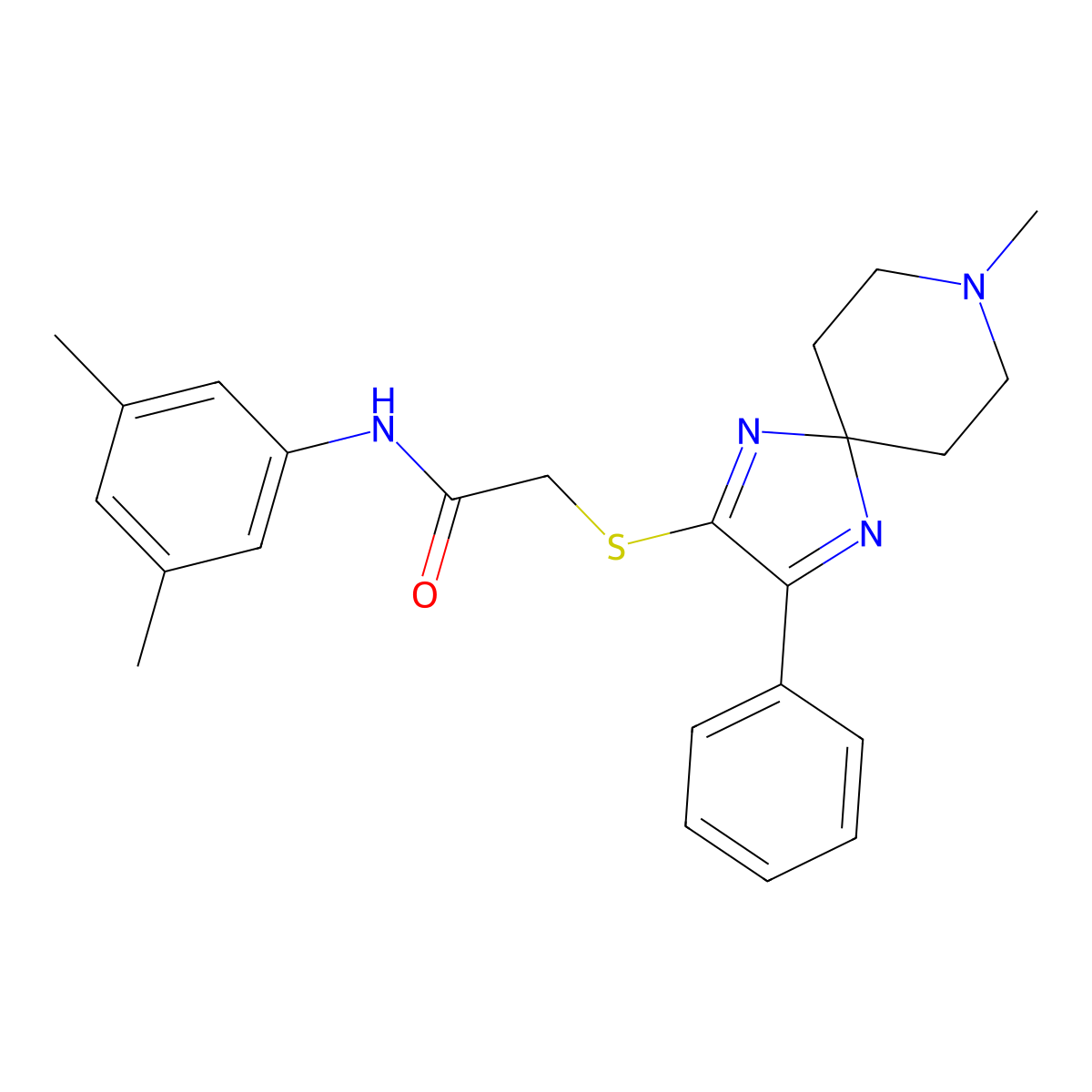 N-(3,5-dimethylphenyl)-2-((8-methyl-3-phenyl-1,4,8-triazaspiro[4.5]deca-1,3-dien-2-yl)thio)acetamide molecular structure, CAS 1185068-09-0