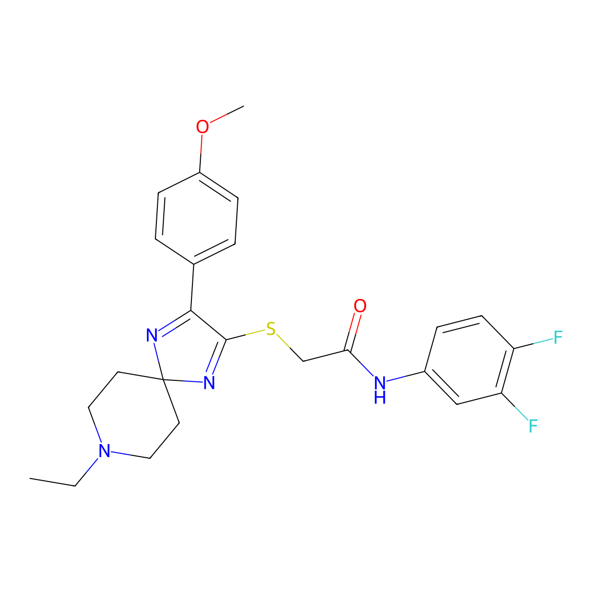 N-(3,4-difluorophenyl)-2-((8-ethyl-3-(4-methoxyphenyl)-1,4,8-triazaspiro[4.5]deca-1,3-dien-2-yl)thio)acetamide molecular structure, CAS 1185068-46-5
