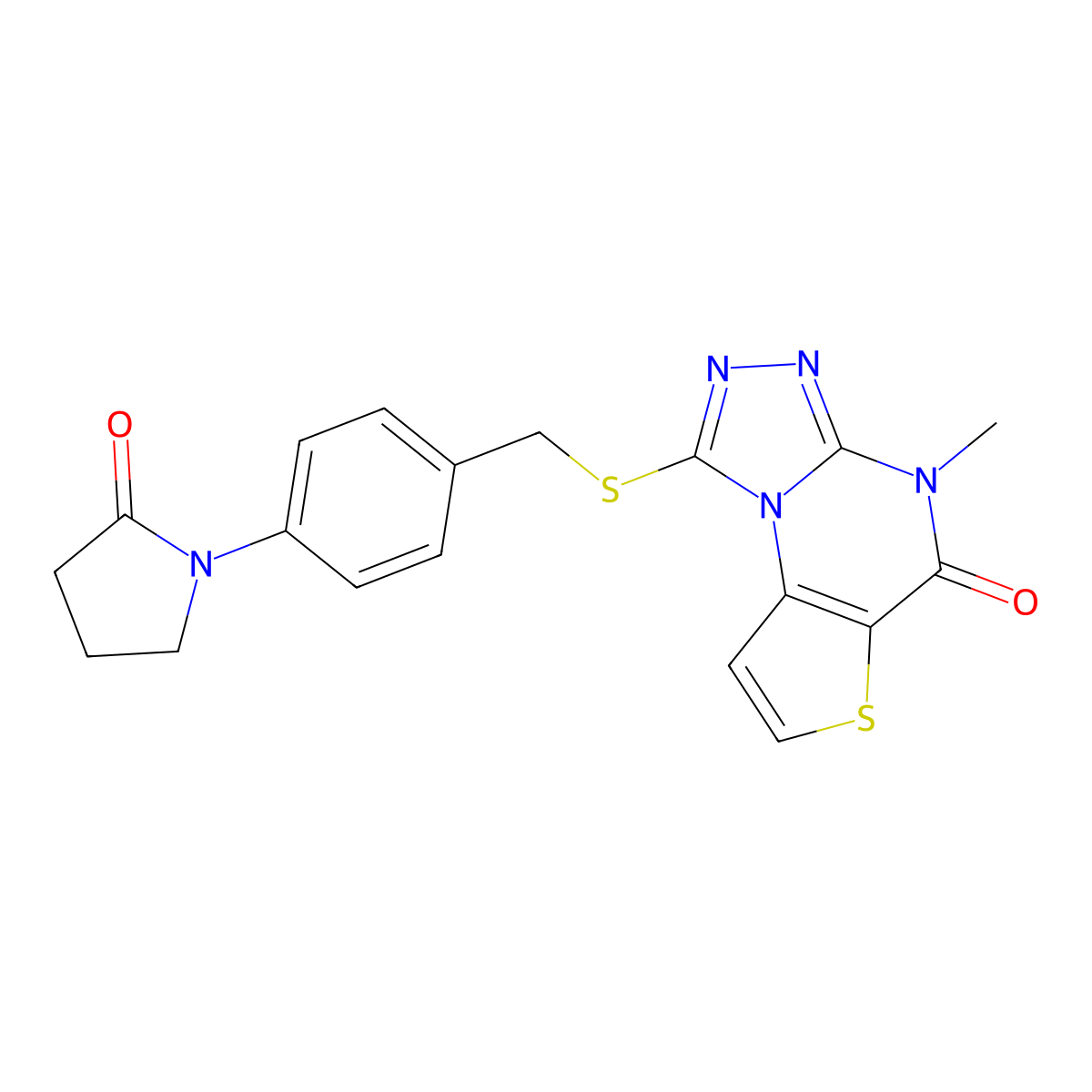 8-Methyl-12-({[4-(2-oxopyrrolidin-1-yl)phenyl]methyl}sulfanyl)-5-thia-1,8,10,11-tetraazatricyclo[7.3.0.0^{2,6}]dodeca-2(6),3,9,11-tetraen-7-one molecular structure, CAS 1185068-55-6