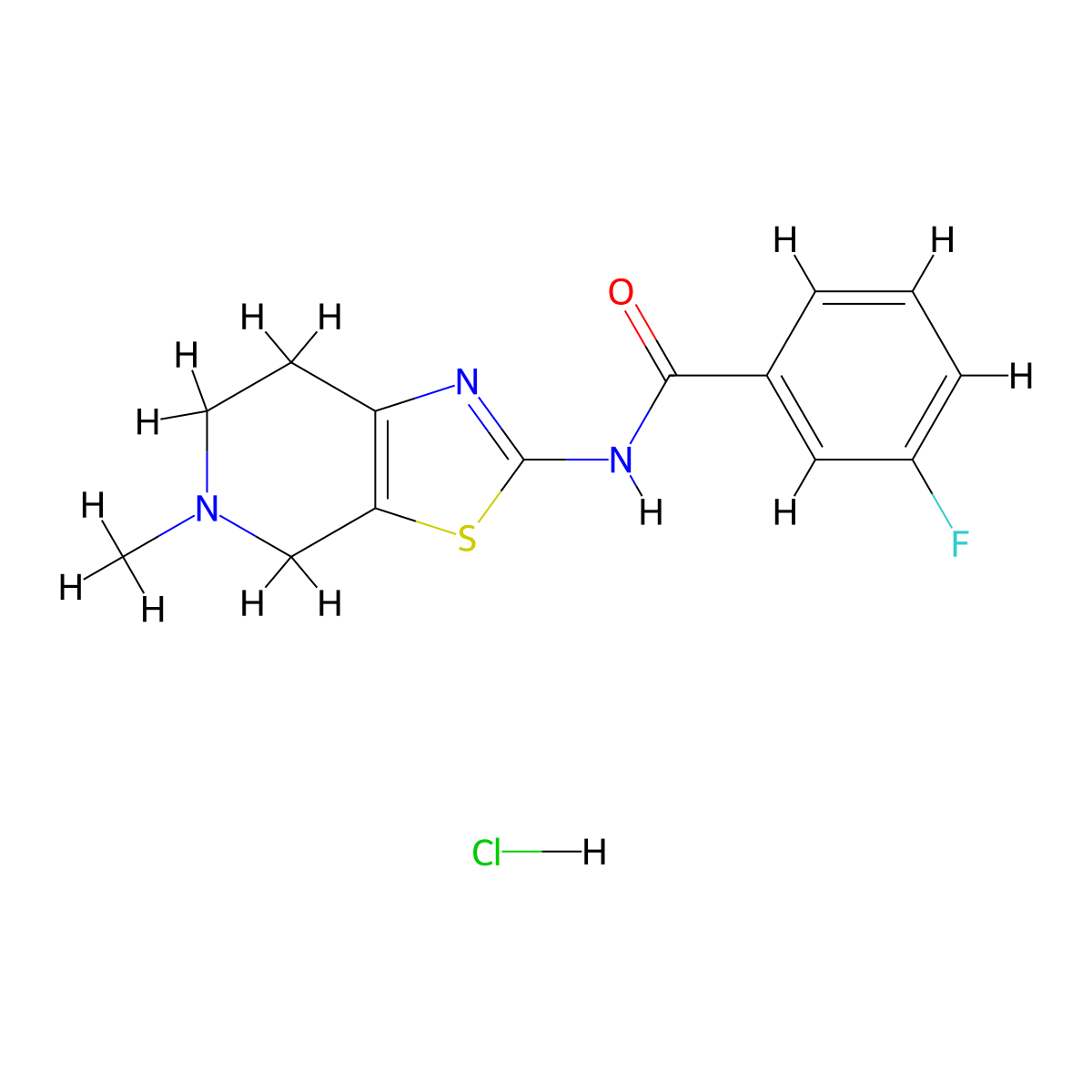 3-fluoro-N-(5-methyl-4,5,6,7-tetrahydrothiazolo[5,4-c]pyridin-2-yl)benzamide hydrochloride molecular structure, CAS 1185068-58-9