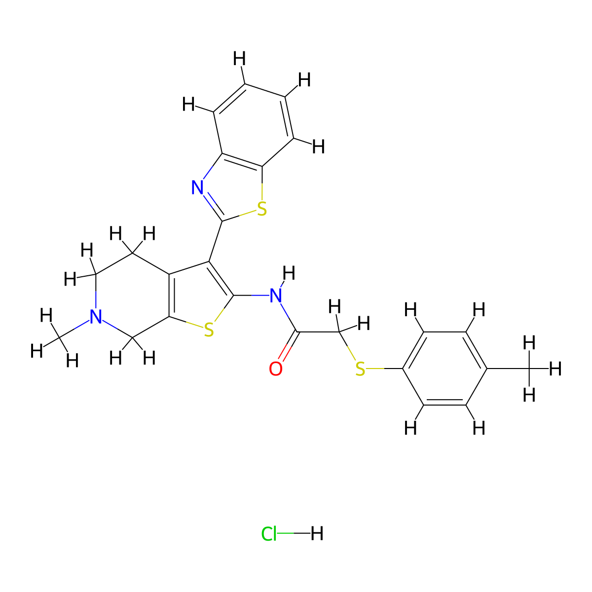 N-(3-(benzo[d]thiazol-2-yl)-6-methyl-4,5,6,7-tetrahydrothieno[2,3-c]pyridin-2-yl)-2-(p-tolylthio)acetamide hydrochloride molecular structure, CAS 1185068-74-9