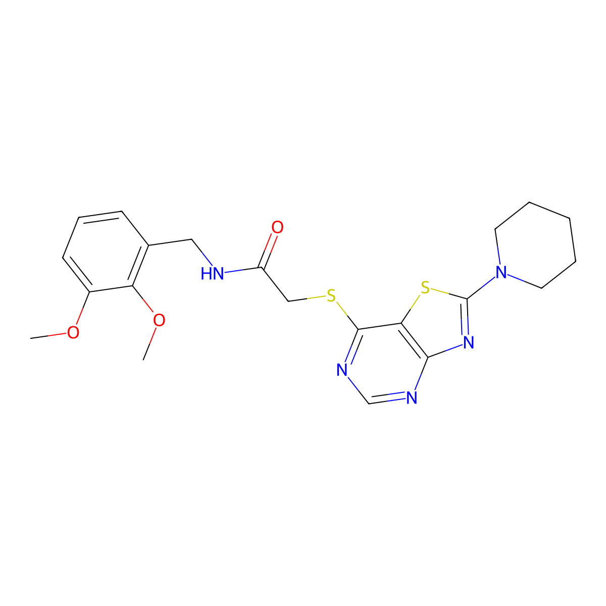 N-(2,3-dimethoxybenzyl)-2-((2-(piperidin-1-yl)thiazolo[4,5-d]pyrimidin-7-yl)thio)acetamide molecular structure, CAS 1185069-27-5