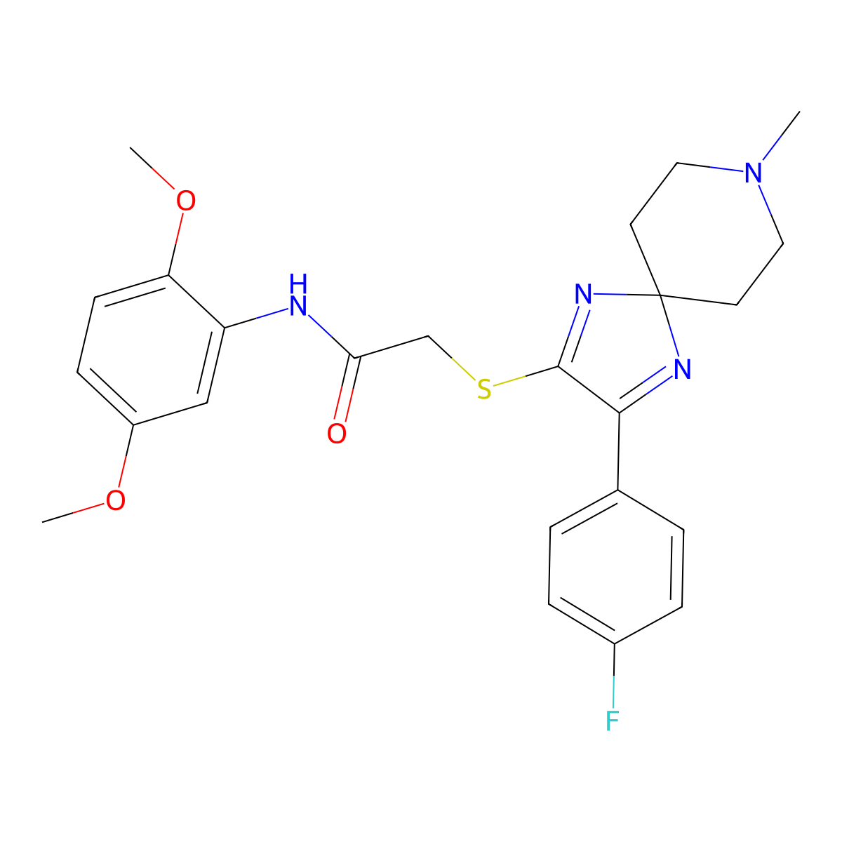 N-(2,5-Dimethoxyphenyl)-2-{[3-(4-fluorophenyl)-8-methyl-1,4,8-triazaspiro[4.5]deca-1,3-dien-2-YL]sulfanyl}acetamide molecular structure, CAS 1185069-62-8
