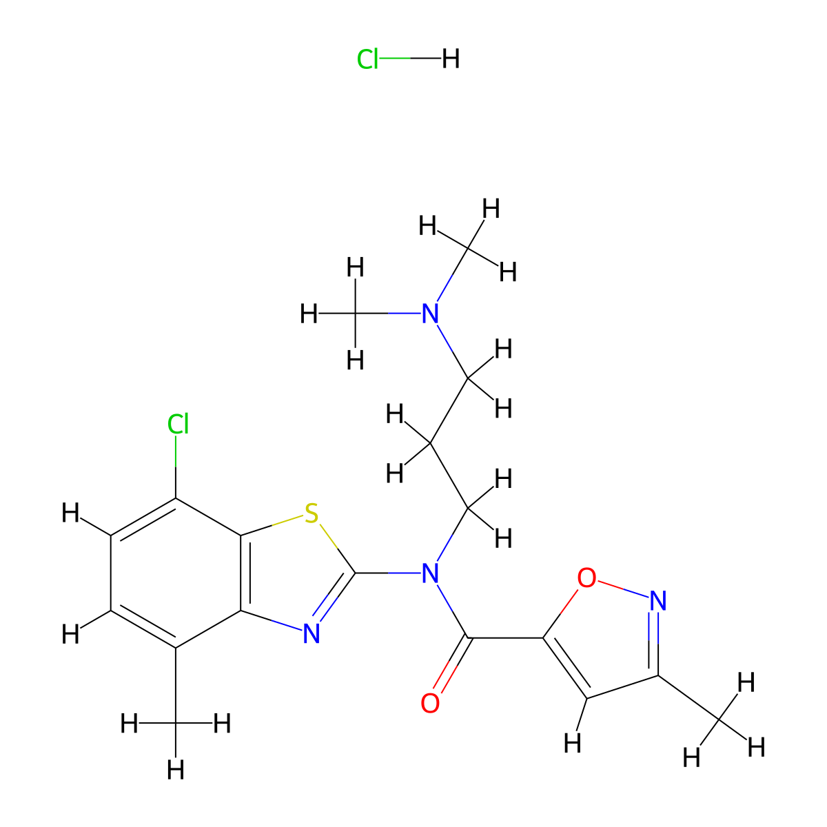 N-(7-chloro-4-methylbenzo[d]thiazol-2-yl)-N-(3-(dimethylamino)propyl)-3-methylisoxazole-5-carboxamide hydrochloride molecular structure, CAS 1185069-70-8