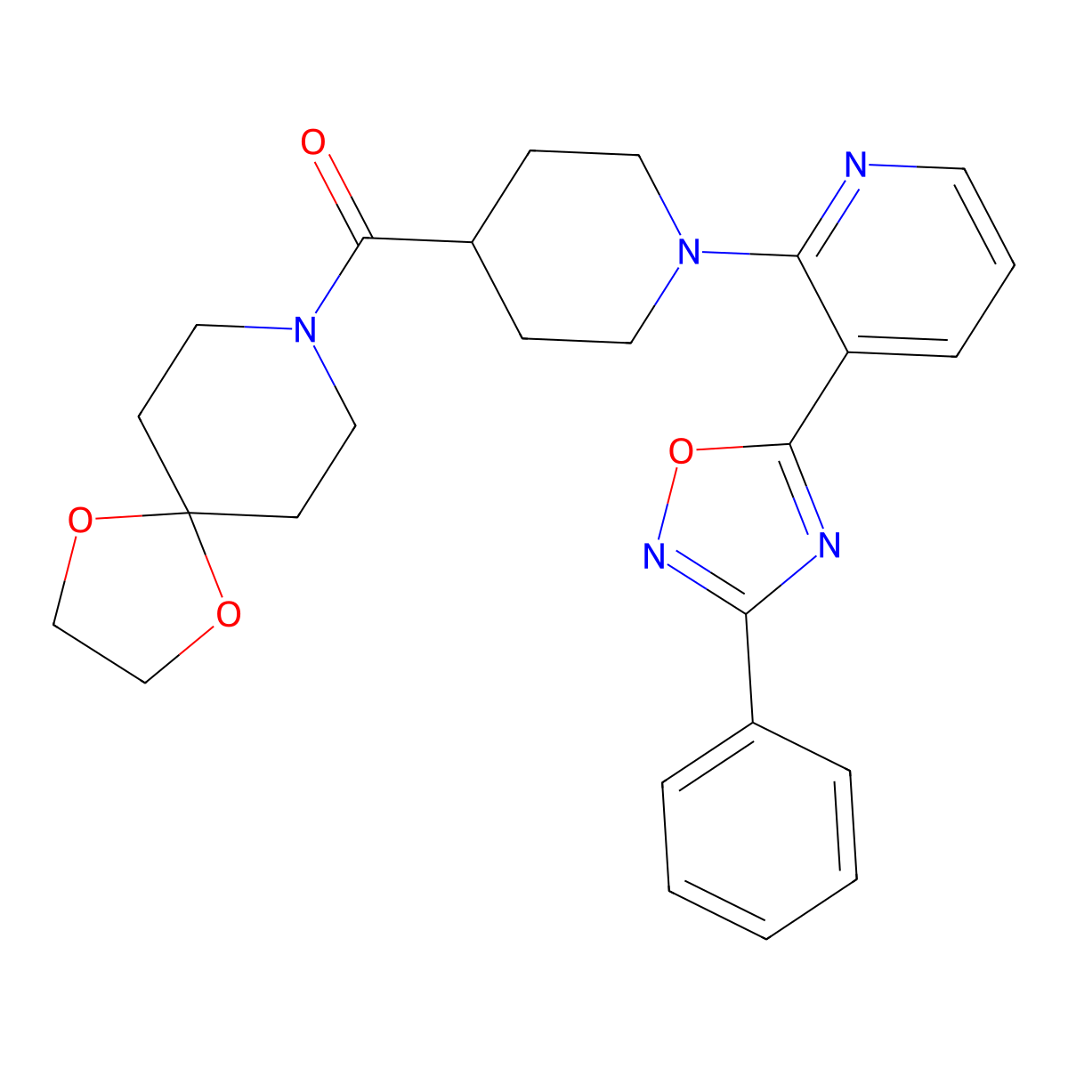 (1-(3-(3-Phenyl-1,2,4-oxadiazol-5-yl)pyridin-2-yl)piperidin-4-yl)(1,4-dioxa-8-azaspiro[4.5]decan-8-yl)methanone molecular structure, CAS 1185071-21-9