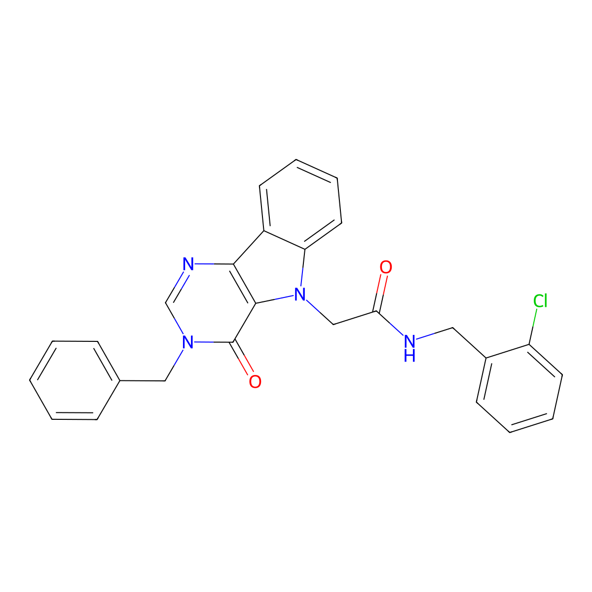 2-(3-benzyl-4-oxo-3,4-dihydro-5H-pyrimido[5,4-b]indol-5-yl)-N-(2-chlorobenzyl)acetamide molecular structure, CAS 1185071-23-1